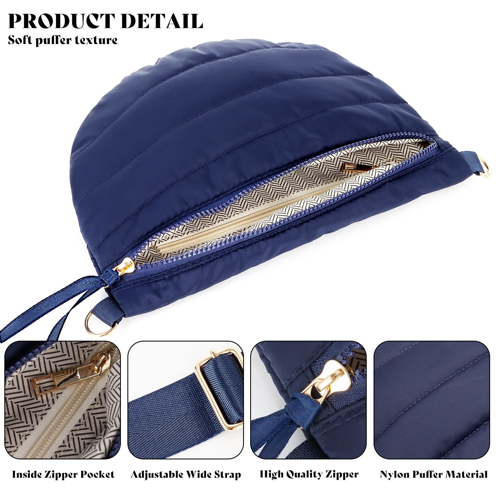 Dealkion Quilted Crossbody Bags for 12 inches x 8 x 0.6 inches, Navy