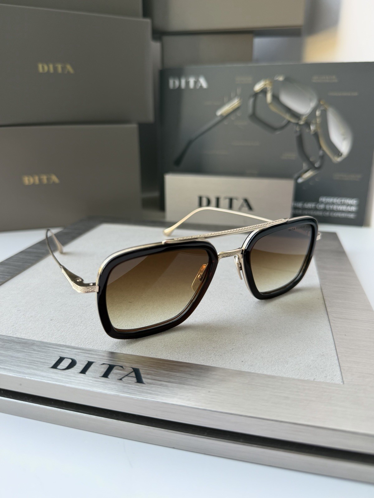 DITA FLIGHT 006 7806 W Root Beer Gold Brown Gradient Lens Sunglasses AUTHENTIC