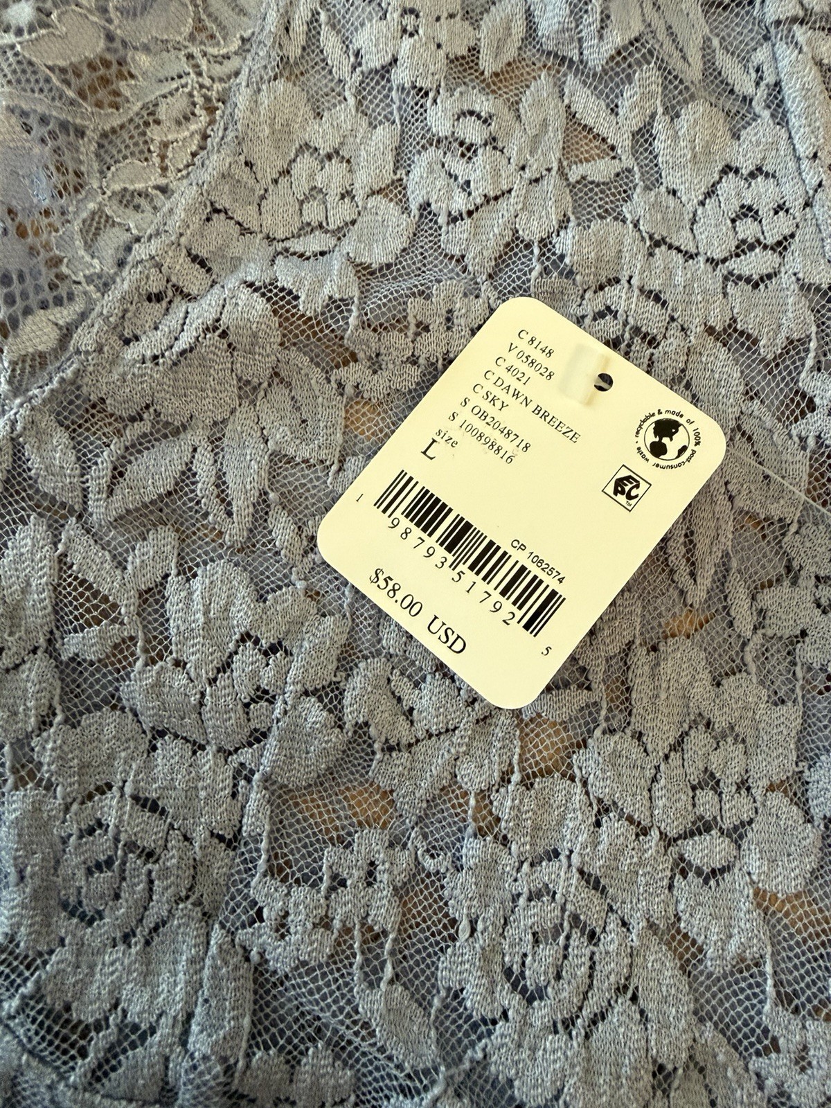 new nwt Free People Intimately All Day lace top shirt large dawn breeze $58