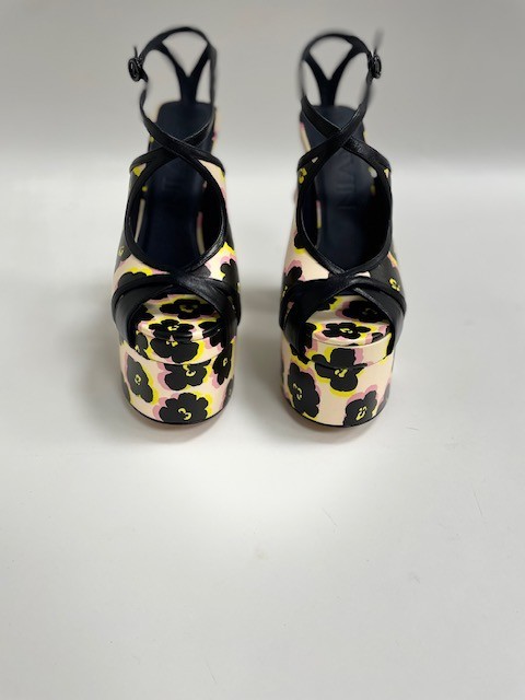 Lanvin Paris Black Floral Platform Sandal Heels Ankle Strap EU37 US 7 MSRP $2145