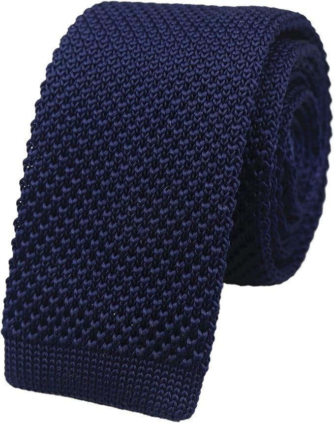 Men’s Solid Color Knit Tie Skinny Formal Flat-end Smart One Size Navy Blue