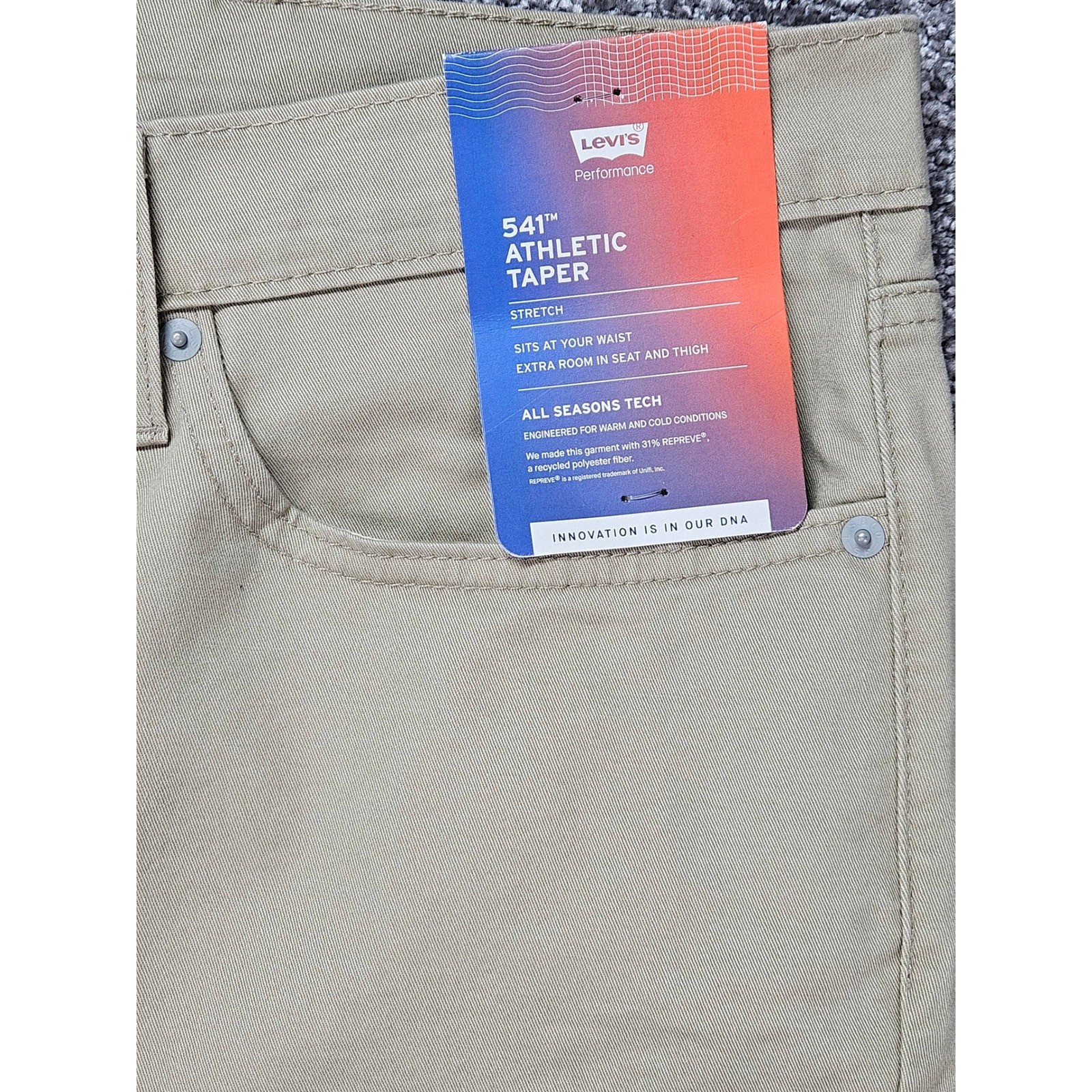 Levi’s 541 Athletic Taper Men’s 48×29 Khaki Solid All Seasons Tech Stretch NWT