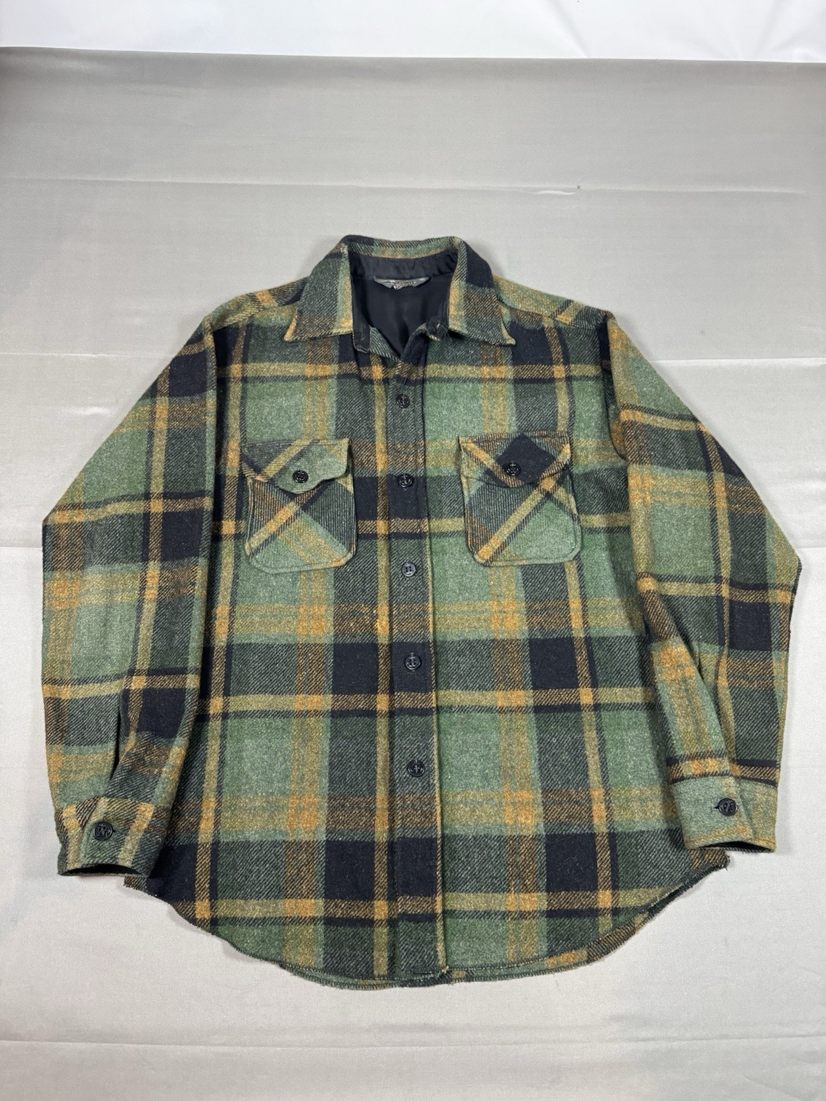 Vintage 60s 70s Sears Premium Collection Green Plaid Wool Jacket Size Medium