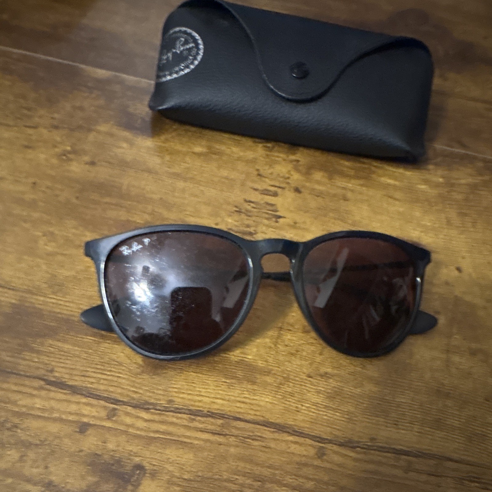 Ray-Ban RB4171 Erika Round Sunglasses Black Frame purple Tint Lens some scratch