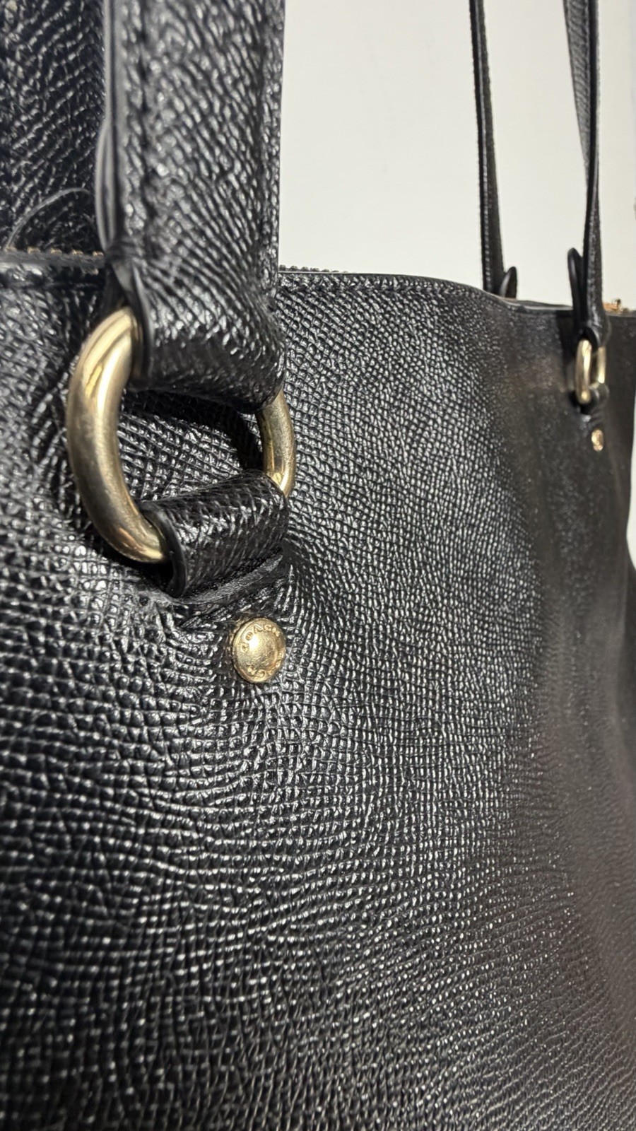 COACH Gallery Tote Shoulder Bag Black Crossgrain Leather w/ Gold Hardware F79608