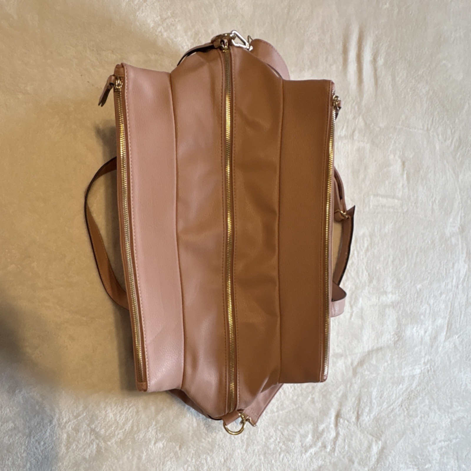 Blush Pink Shoulder Bag Gold Hardware Buckle Accent Zipper Detachable Strap