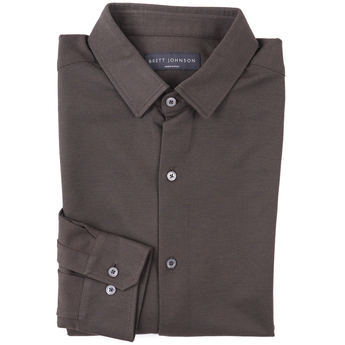 Brett Johnson Trim-Fit Long Sleeve Pique Knit Silk-Cotton Shirt L (Eu 52) NWT