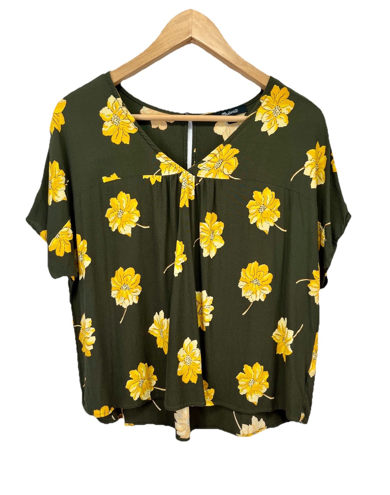 MADEWELL Rhyme Blouse Women’s Small S Olive Green Fall Flower Floral Flowy Top