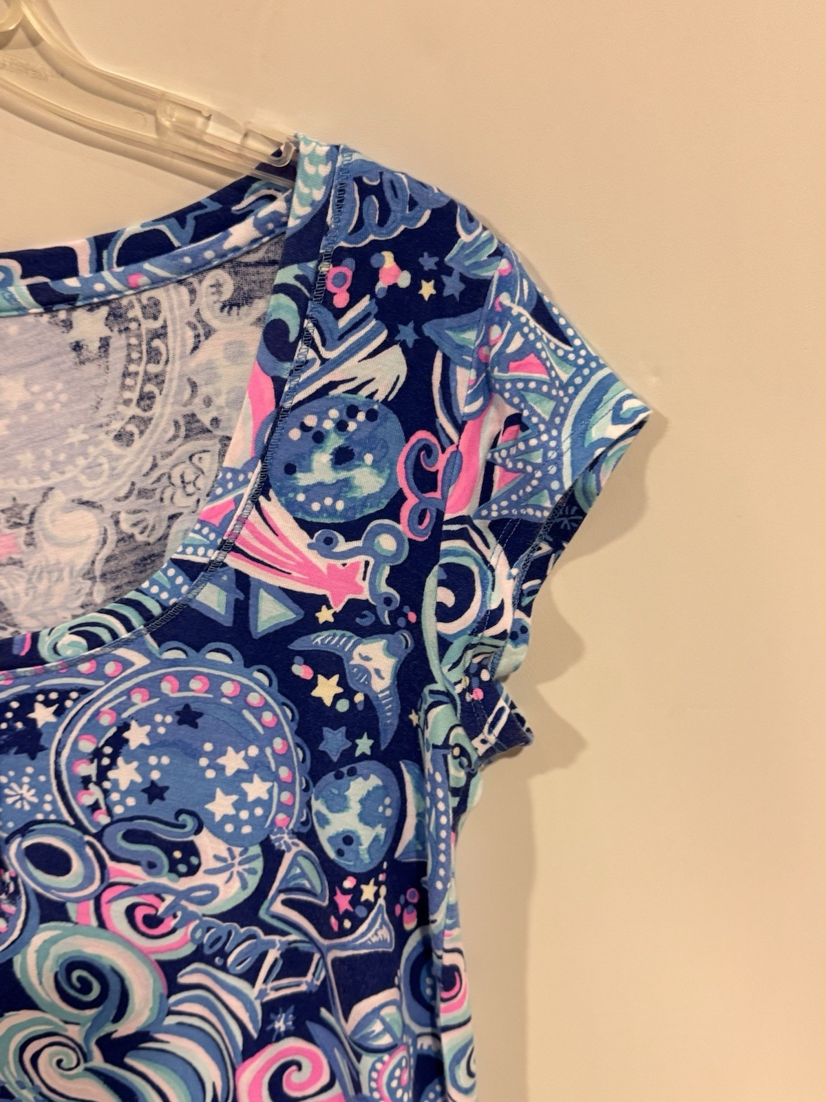 Lilly Pulitzer PJ Knit Ruffle Henley Top Blue/Pink Cosmic Kismet Size XS