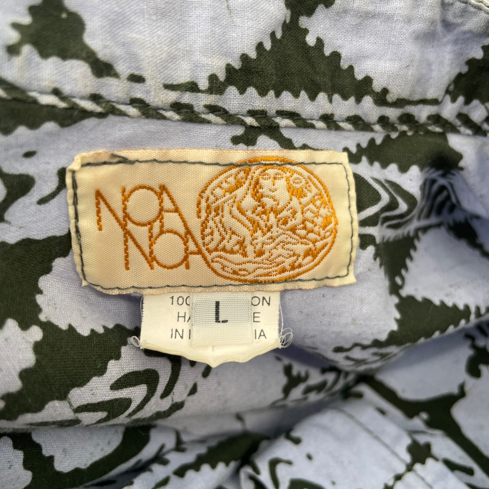 VTG NoaNoa Mens size L Blue Geo print Hawaiian Button Up shirt cotton hand made
