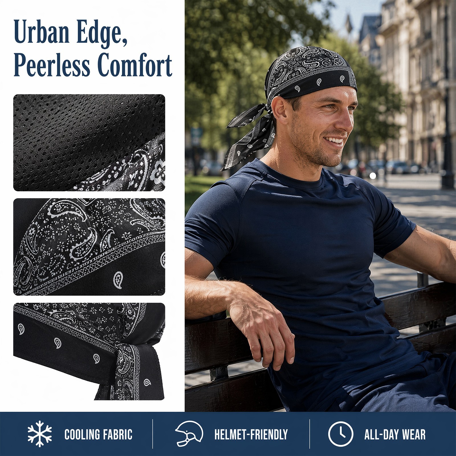 Cooling Paisley Skull Cap Helmet Liner Sweat Wicking Head Wrap 3PC
