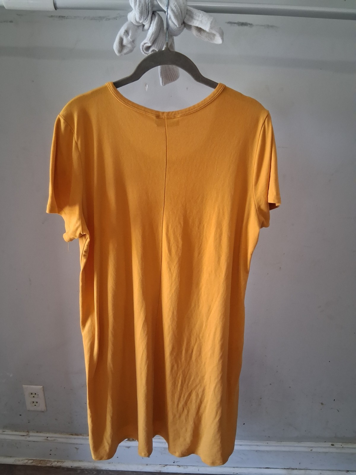 Scarlett Yellow Solid A-Line T-Shirt Dress 1X Plus Scoop Neck Short Sleeve