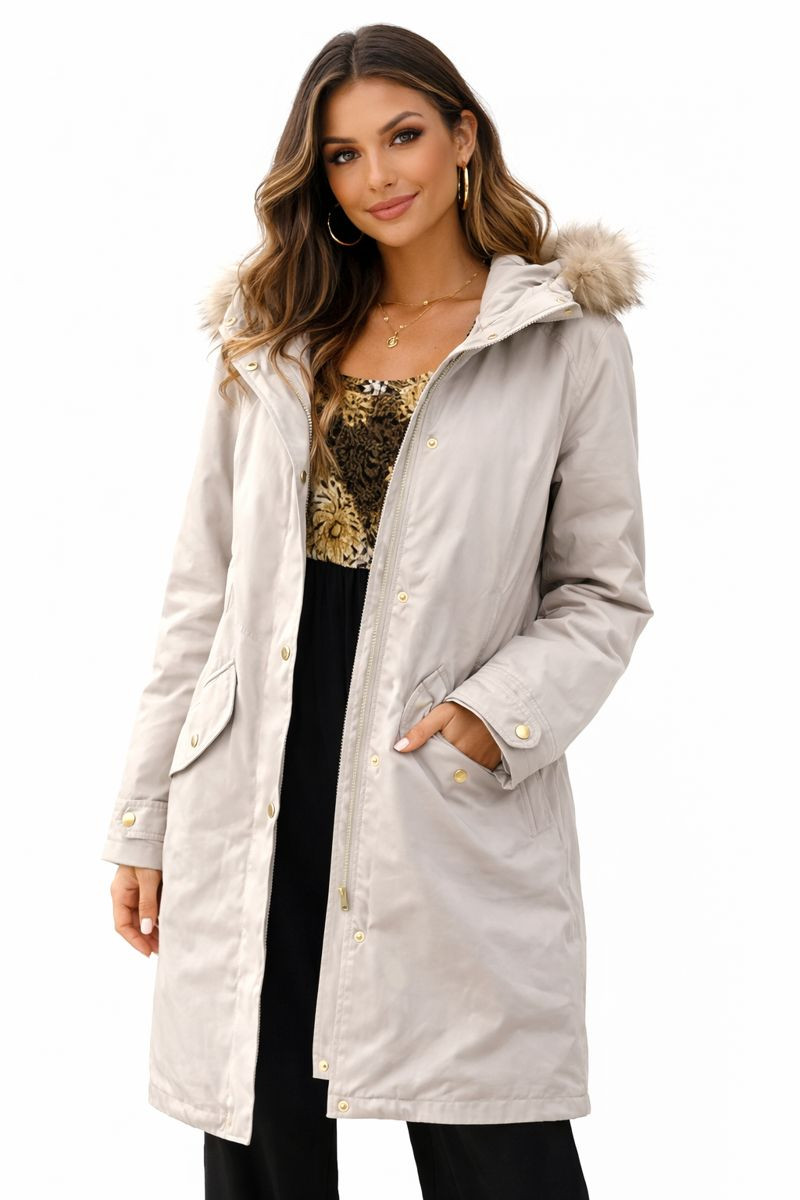 Barbour Women Bute Down Coat Jacket New Beige US 6 Waterproof Faux-Fur Hooded
