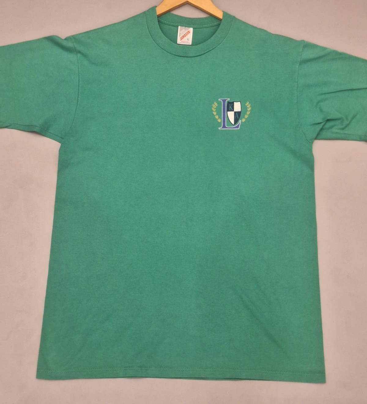 Vintage Jerzees Made USA Green KA Crest Logo T-Shirt Adult Large Single Stitch