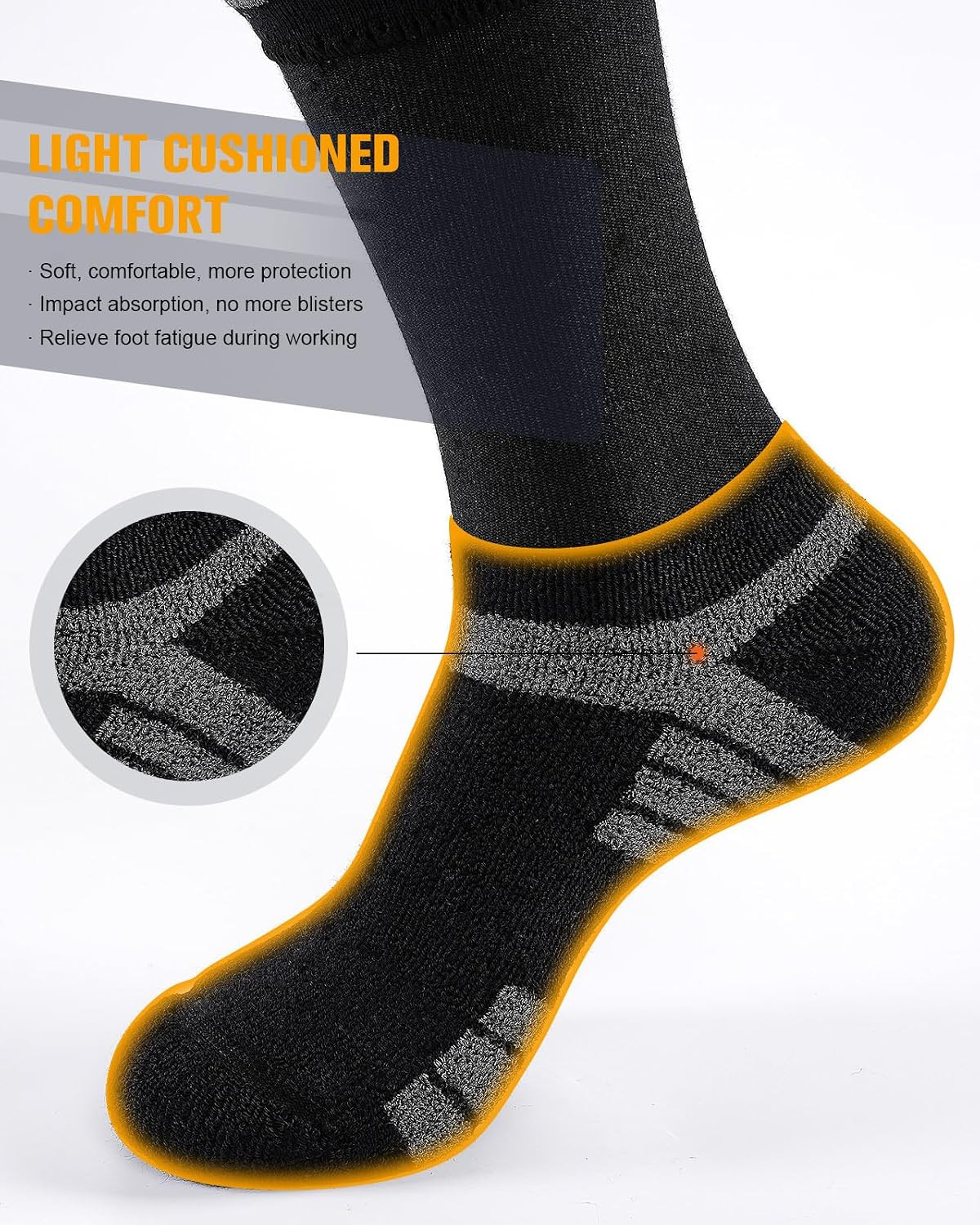 6 Pairs Men’s Cotton Crew Work Boot Socks, Moisture Athletic Sports Socks for Hi