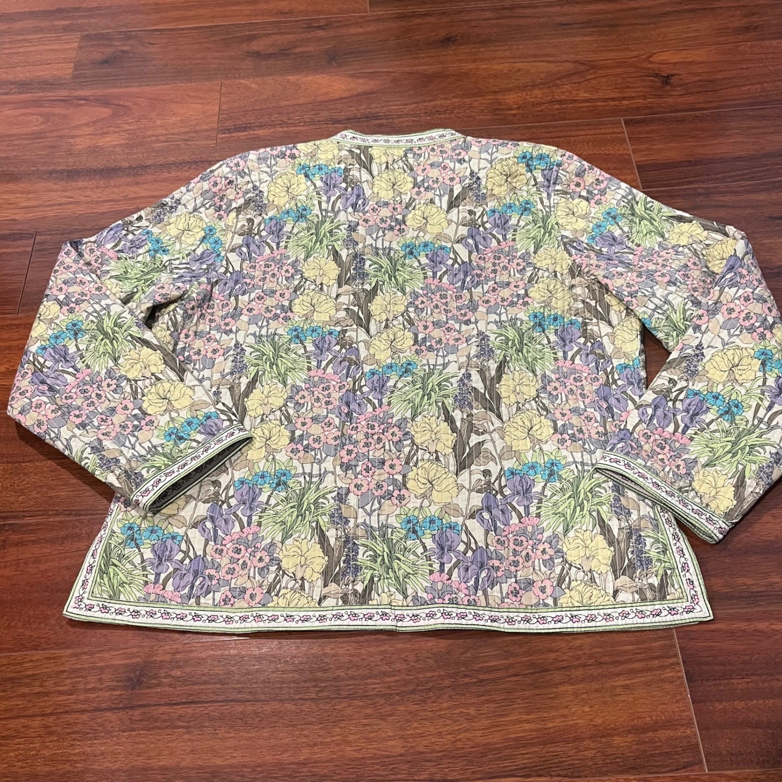 Reversible Quilted Floral Jacket Green Pink Blue Botanical Print Coat Whimsical