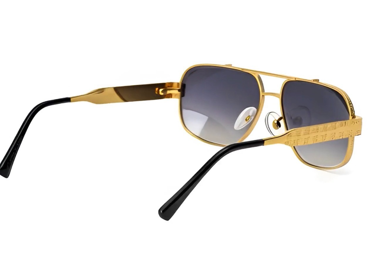 Men Sunglasses Classic Black Lens Square Fashion Design Gold Metal Frame Shades