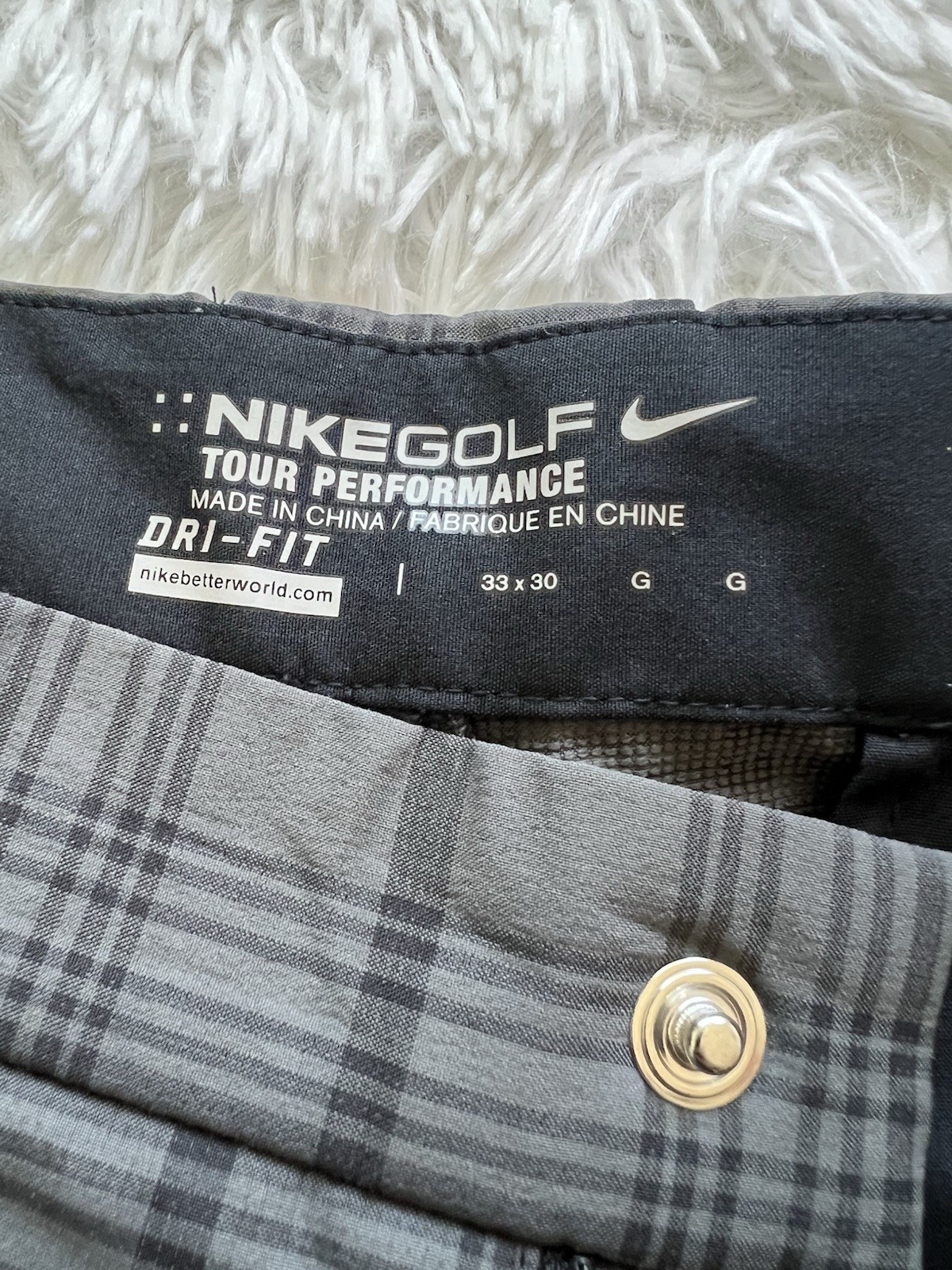 Nike Pants Mens 33×30 Gray Black Plaid Golf Tour Performance Dri-FIT Stretch