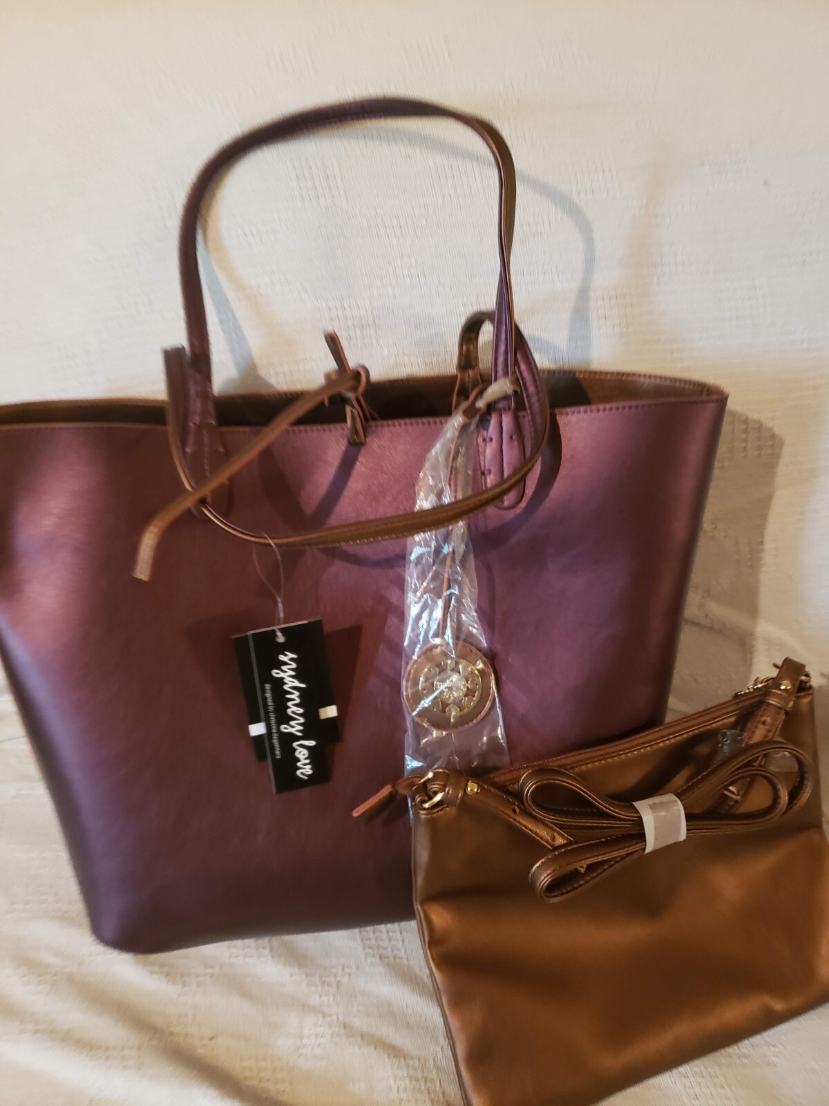 reversible 3 in 1 bag; tote bag; purse; copper /eggplant; crossbody bag;