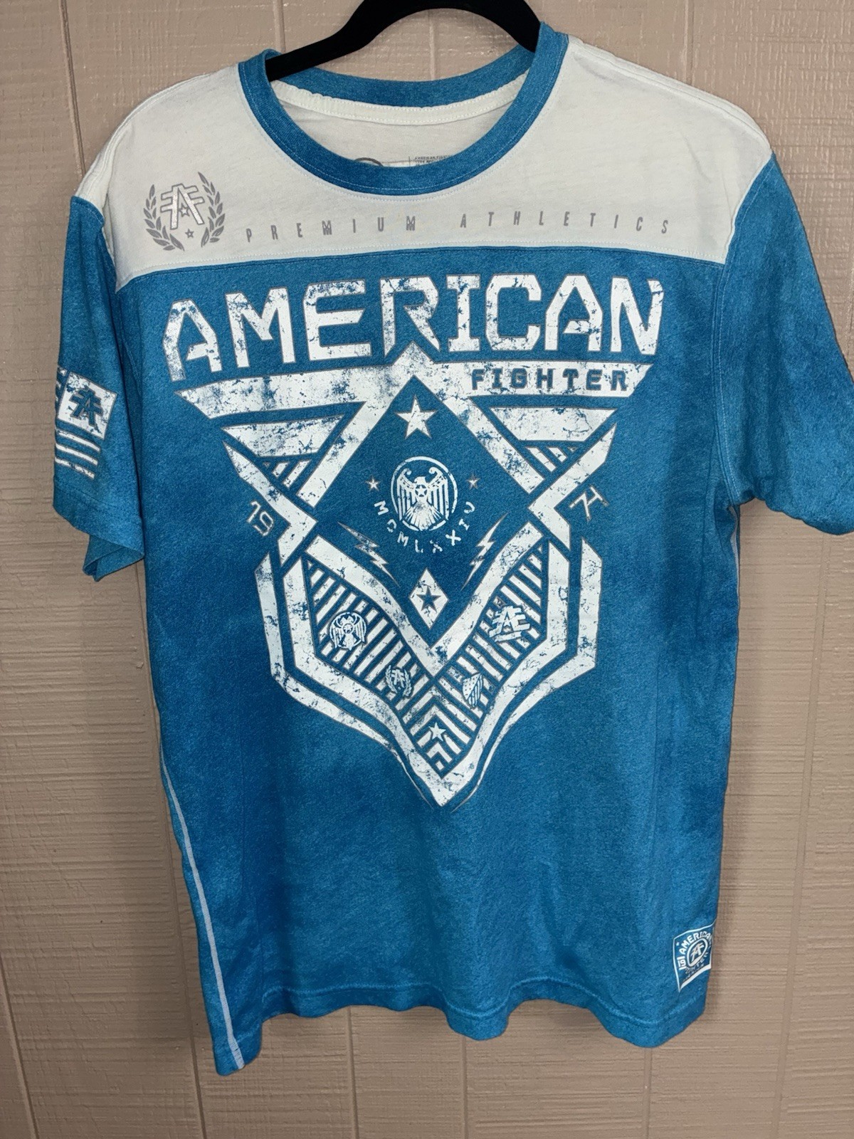 American Fighter Men’s L Blue/White Double-Sided Graphic Print Crew Neck Tee