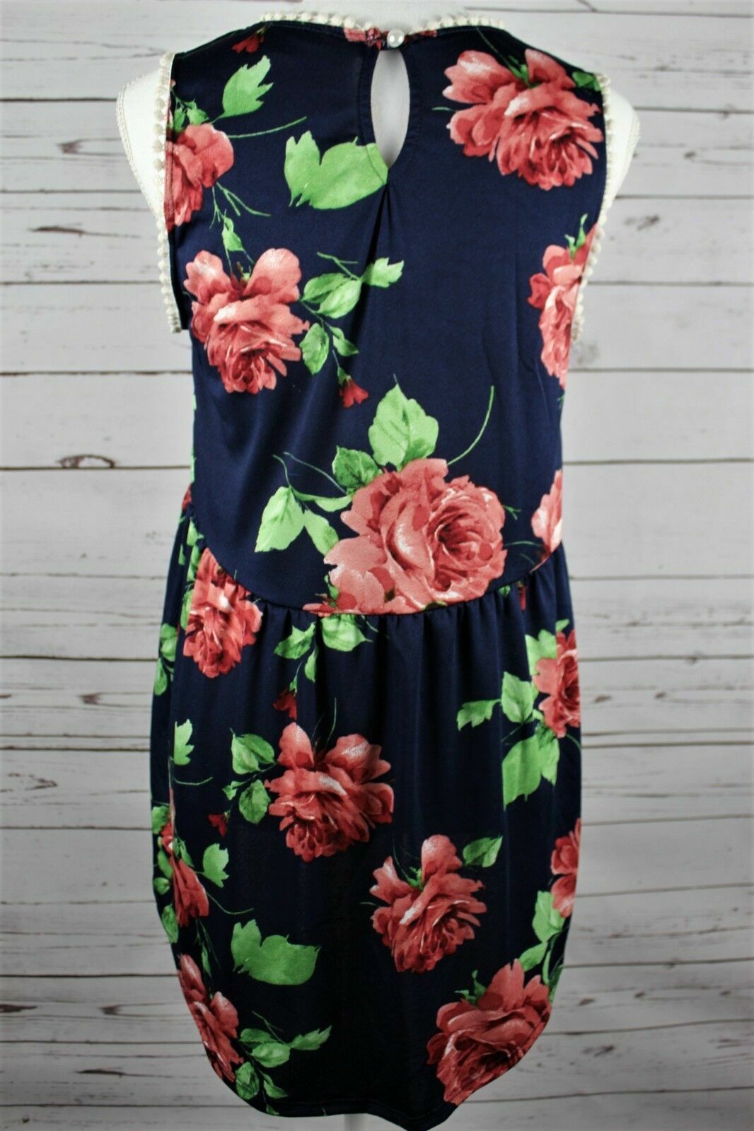 White Birch Navy Pink Floral Babydoll Crochet Trim Tank Knit Boutique Top S M L