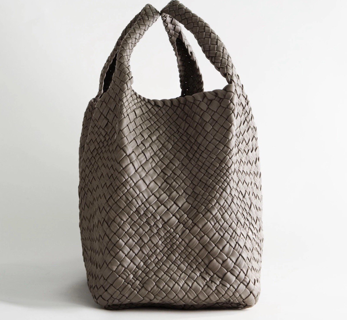 NWT FALOR MADE IN ITALY HAND MADE LEATHER WOVEN LARGE TOTE BAG TAUPE