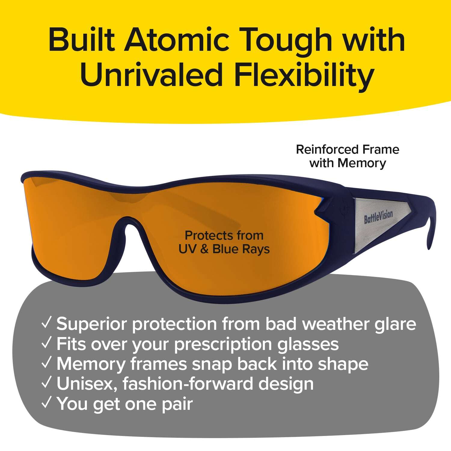 BattleVision Storm Wraparounds Bad Weather Driving Glasses, AS-SEEN-ON-TV
