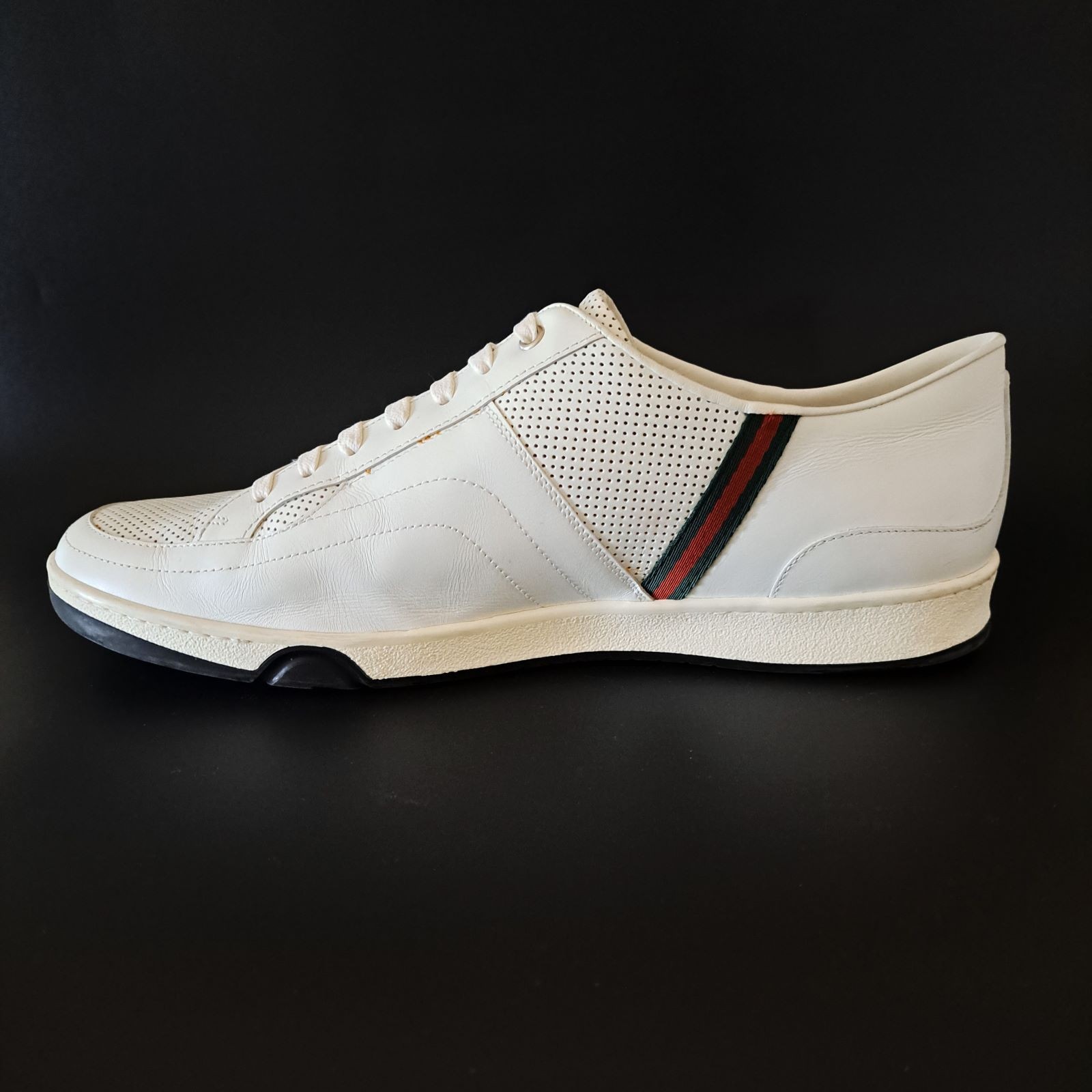 GUCCI Pelle S. Gomma Web Accent Men’s Sneakers Size 13D