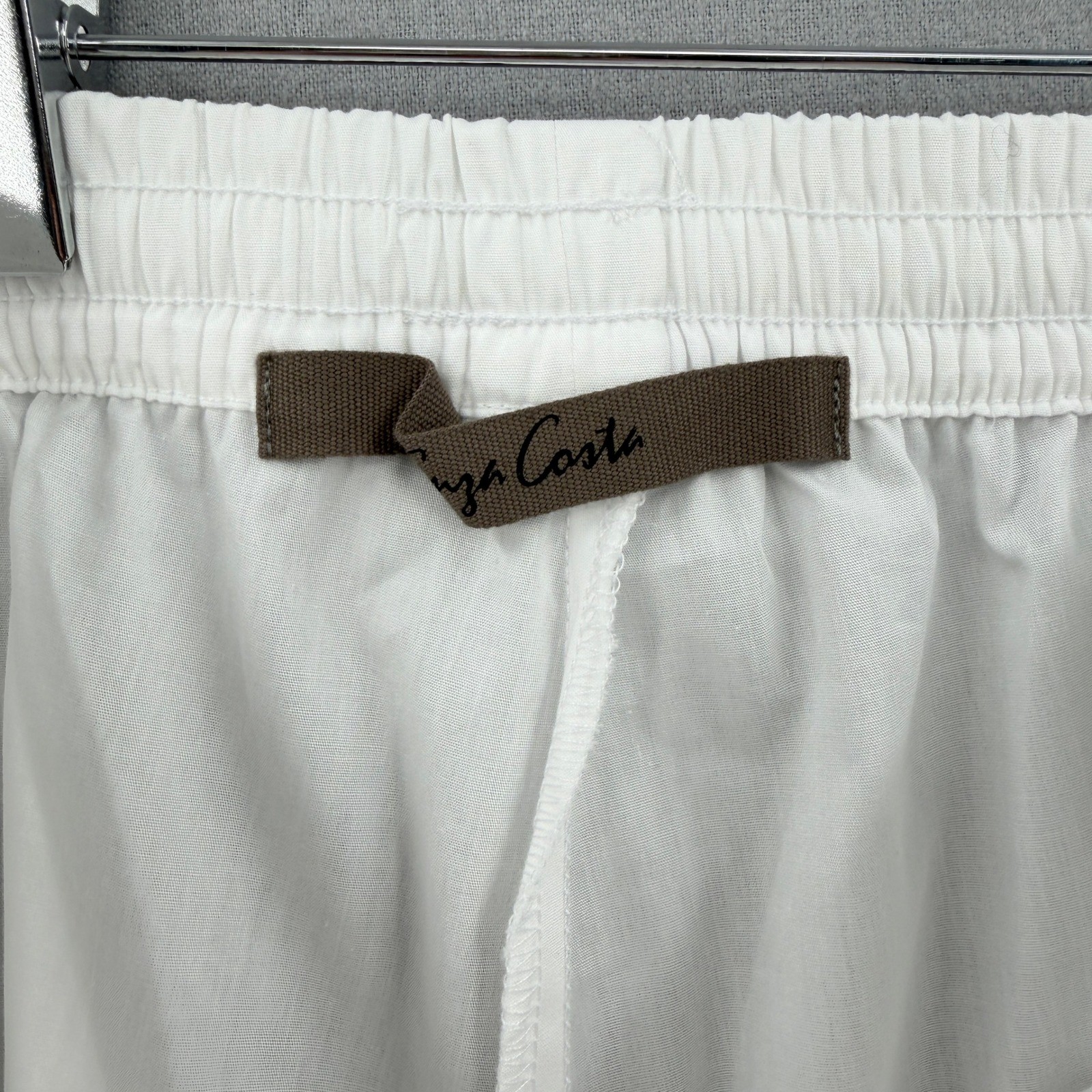 ENZA COSTA Poplin Resort Pant Womens XS White Cotton Wide Leg Drawstring NEW