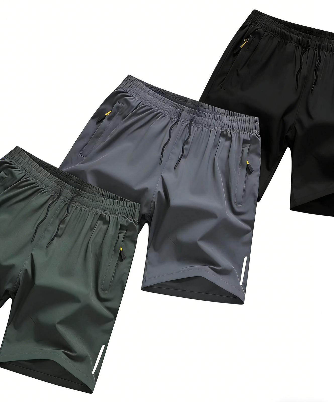 3 Pack Men’s Quick Dry Sports Shorts Black Grey Olive Green Athletic Bottoms