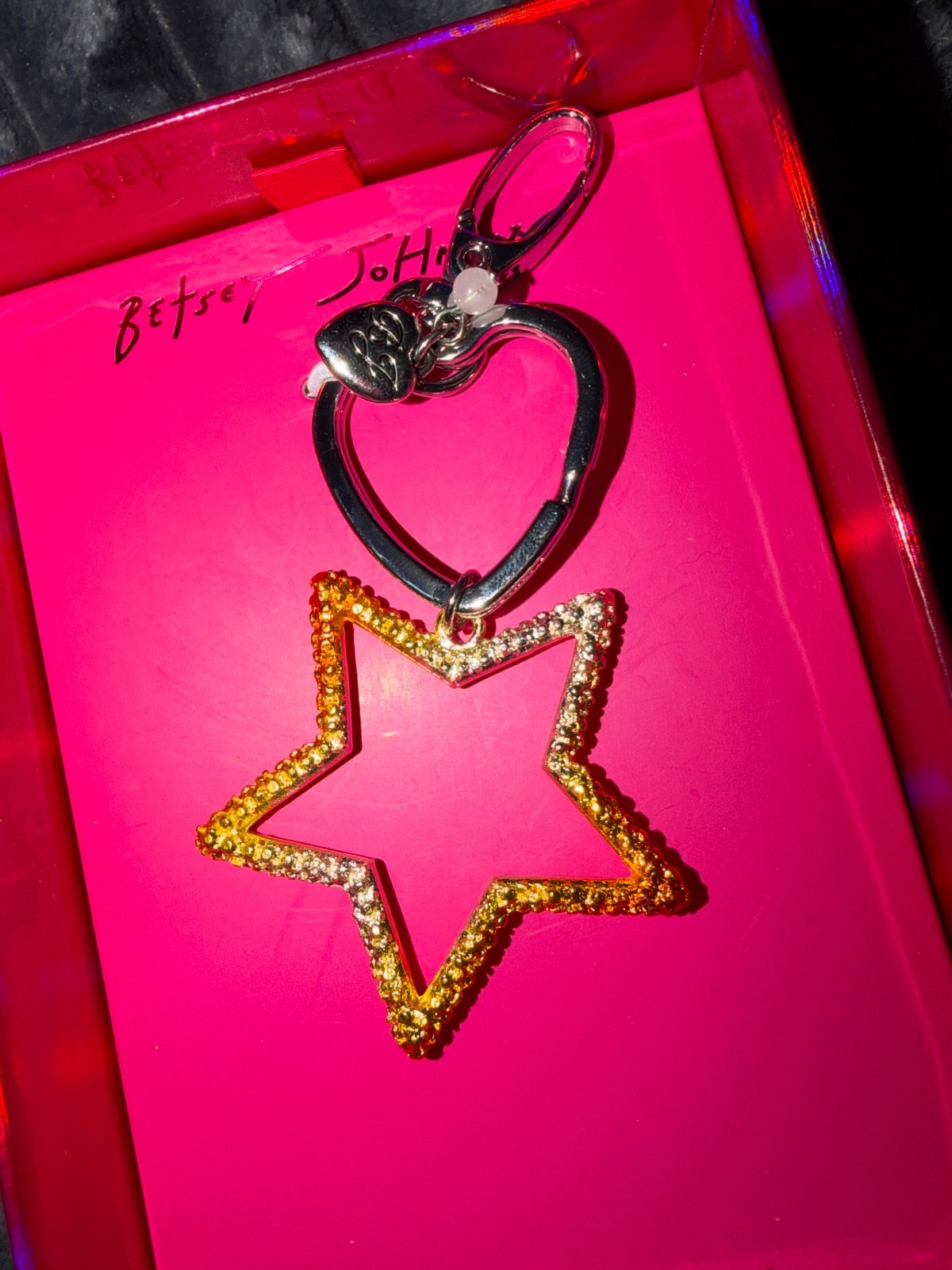 Betsey Johnson Crystal Star Jewelry Charm Keychain Bag Charm NIB Pink Gift Box