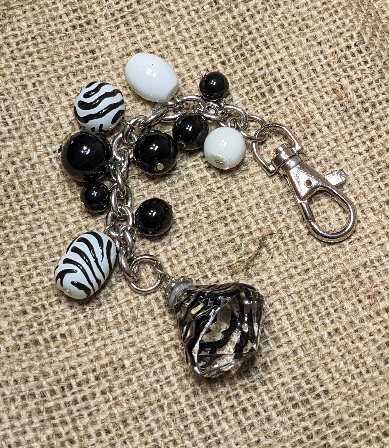 Purse Accessories Key Chain Charms Black and White Zebra Strip 6″ Handmade Gift