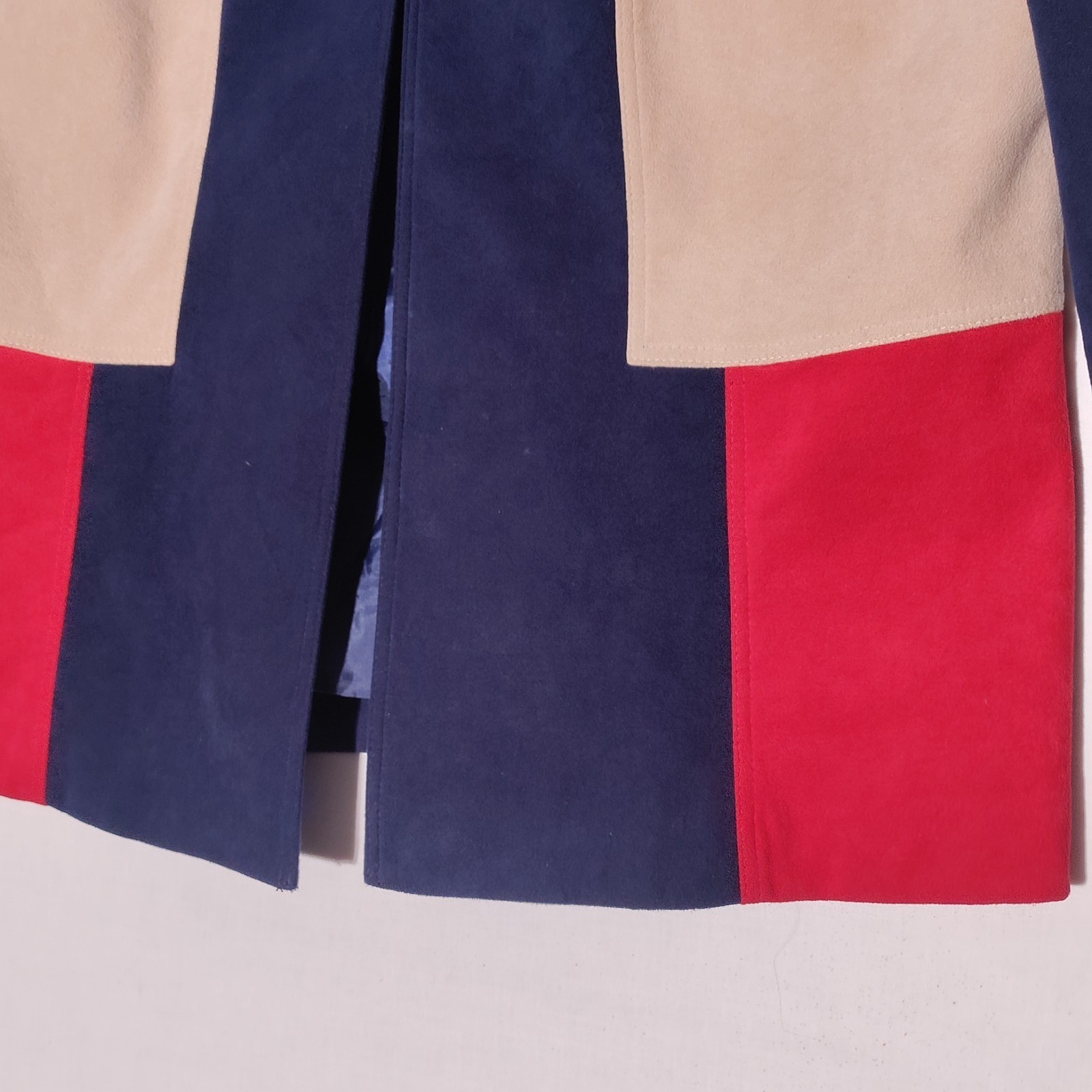 Lilli Ann Purple Red Cream Colorblock faux ultrasuede lined JACKET