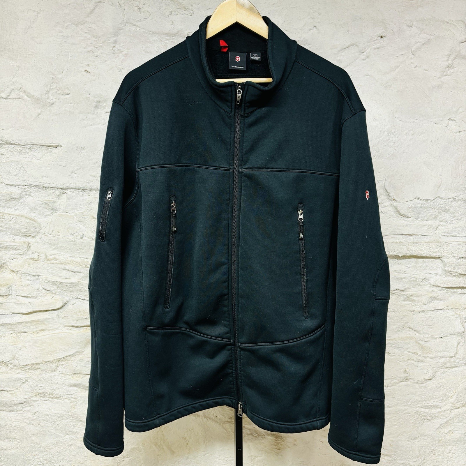 Victorinox Fleece Full Zip Swiss Army Moto Jacket Black Men’s Size 2XL Stretch