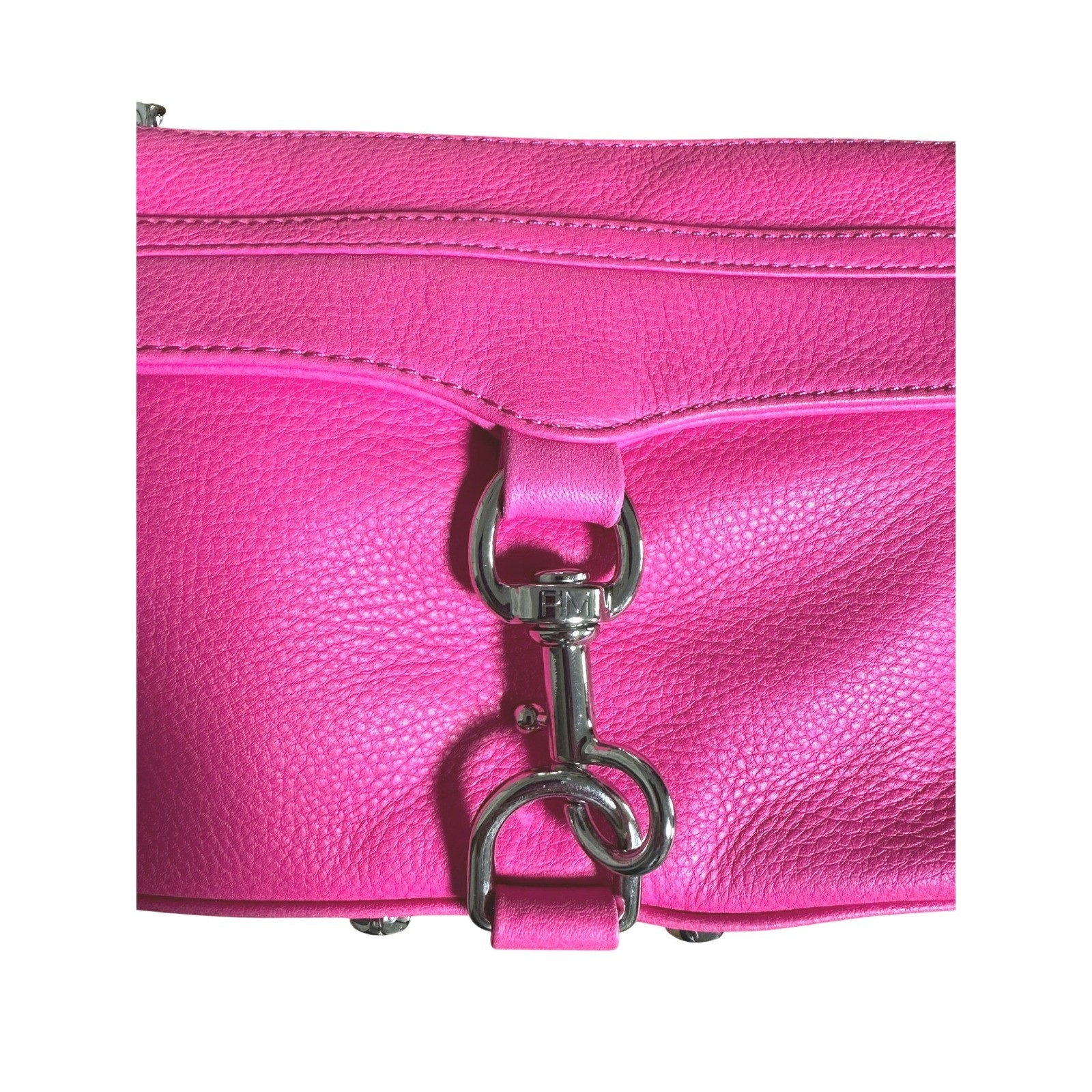 Rebecca Minkoff Mini MAC Crossbody HandBag Purse Neon Pink Leather Silver