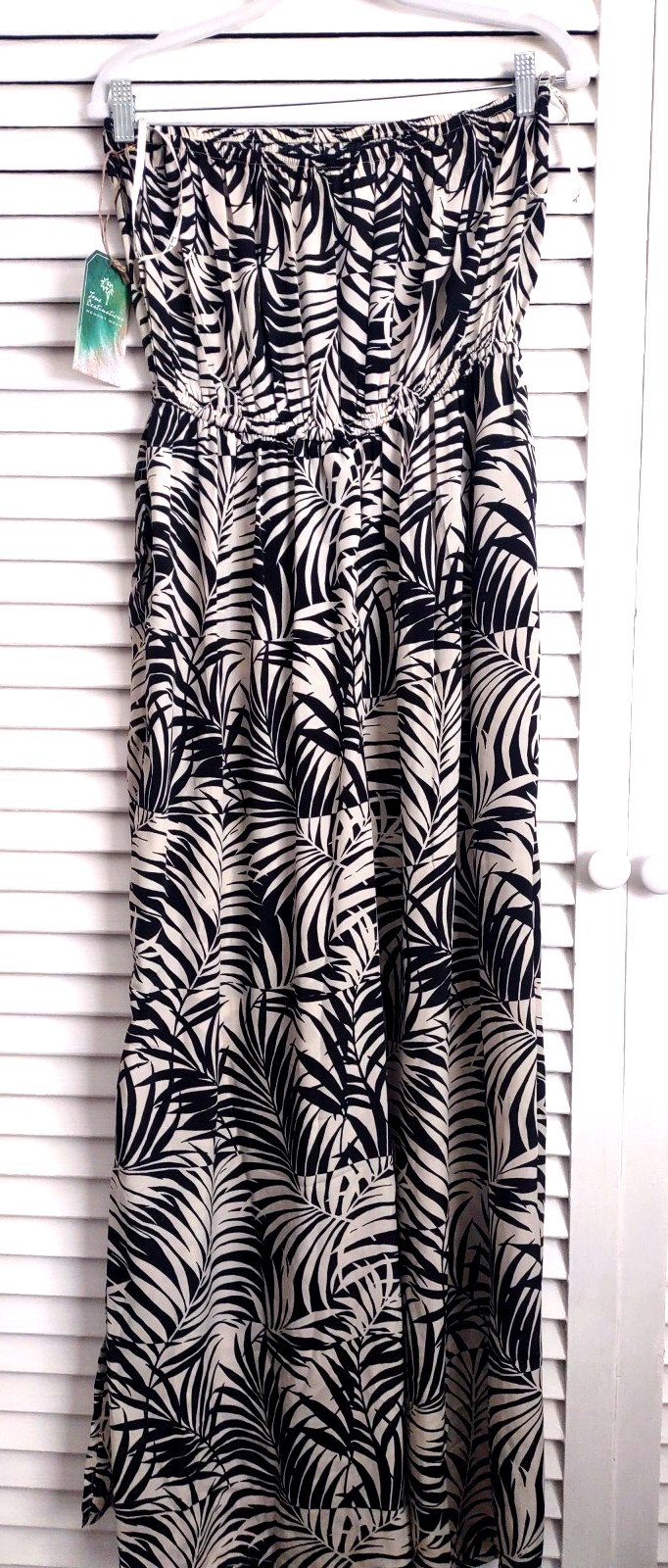 True Destinations Resort Wear Strapless Jumpsuit Wide Slit Leg XL Leaf Print NEW