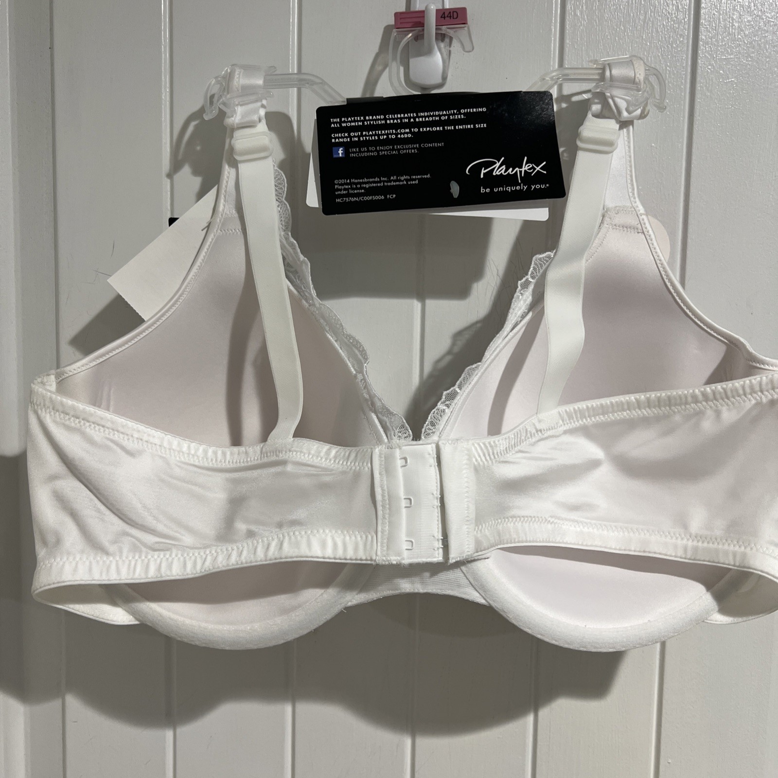 Playtex Gorgeous Lace Embroidered Underwire Support Bra White Style 7576 Sz 44D
