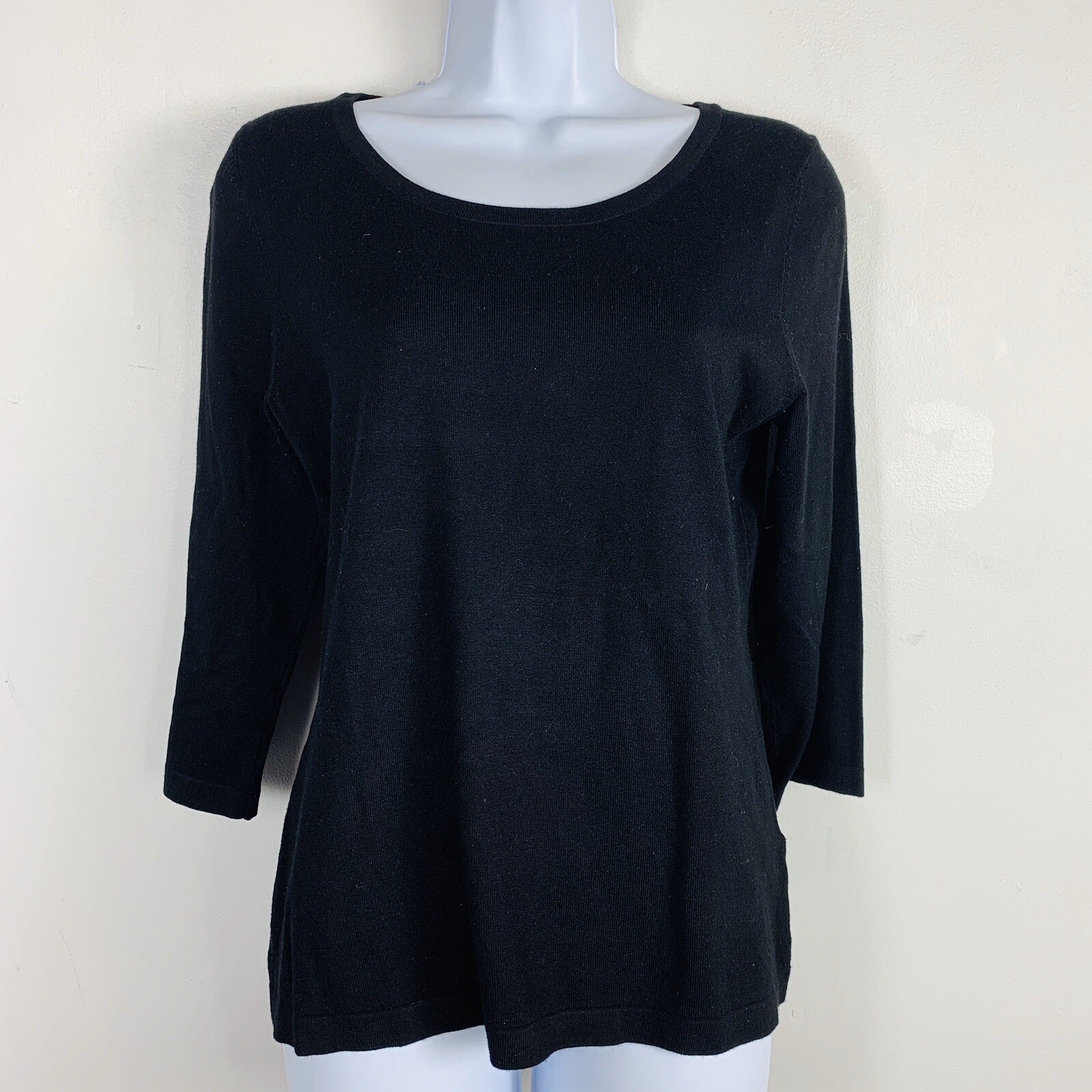 Spense Knits Sweater sz M Black Tight Knit Quiet Luxury Minimalist Modern Casual
