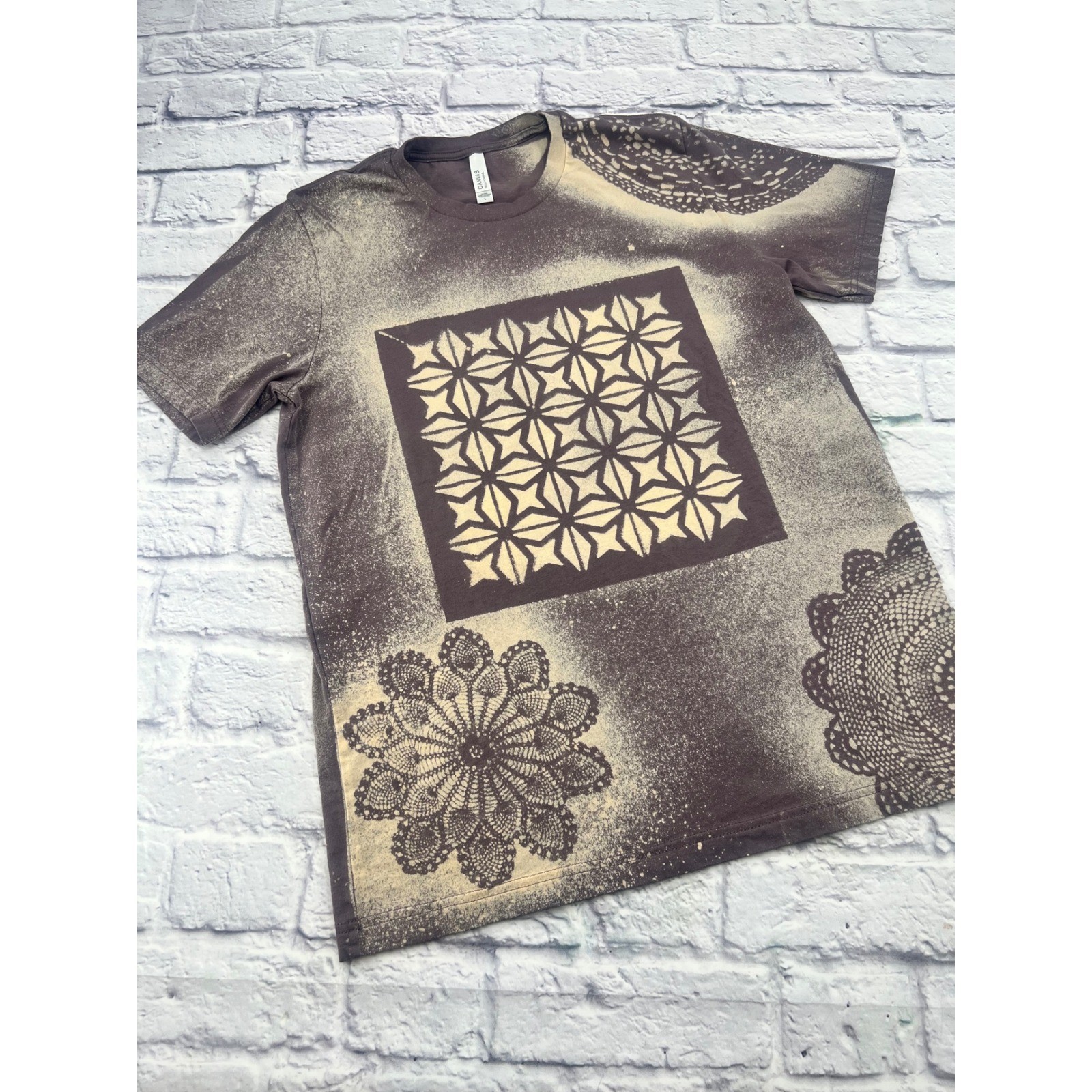 Bella Canvas Custom Bleach Dye T Shirt Plum Purple Doily Geometric Stencil Large