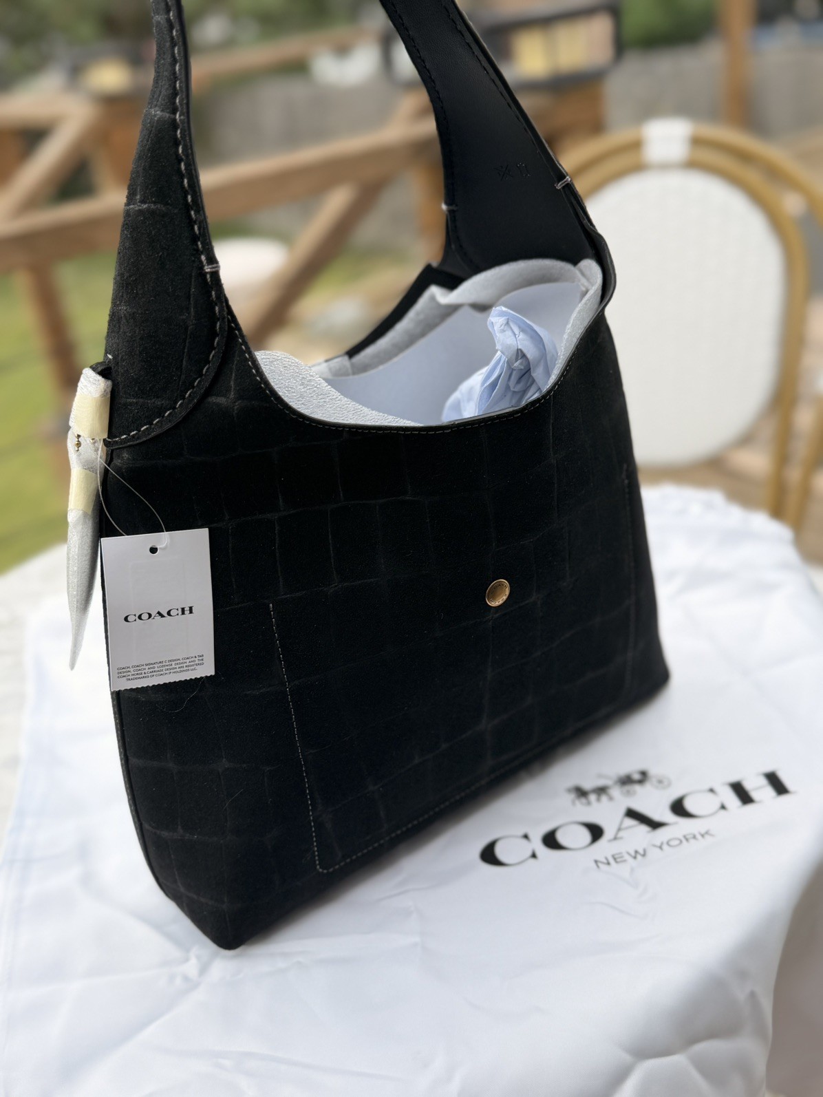 COACH Black Croc-Embossed Suede BROOKLYN 28 Shoulder Bag BRAND NEW WITH DUST BAG