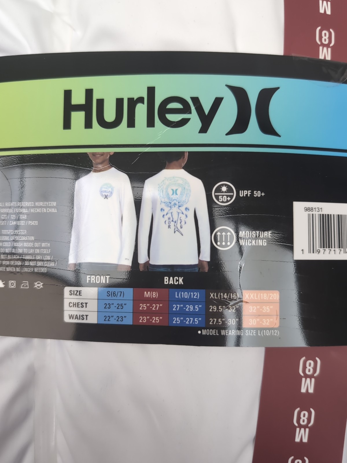 Hurley Youth Boy’s UPF 50+ Long Sleeve Swim Top Sz M/8 White A45