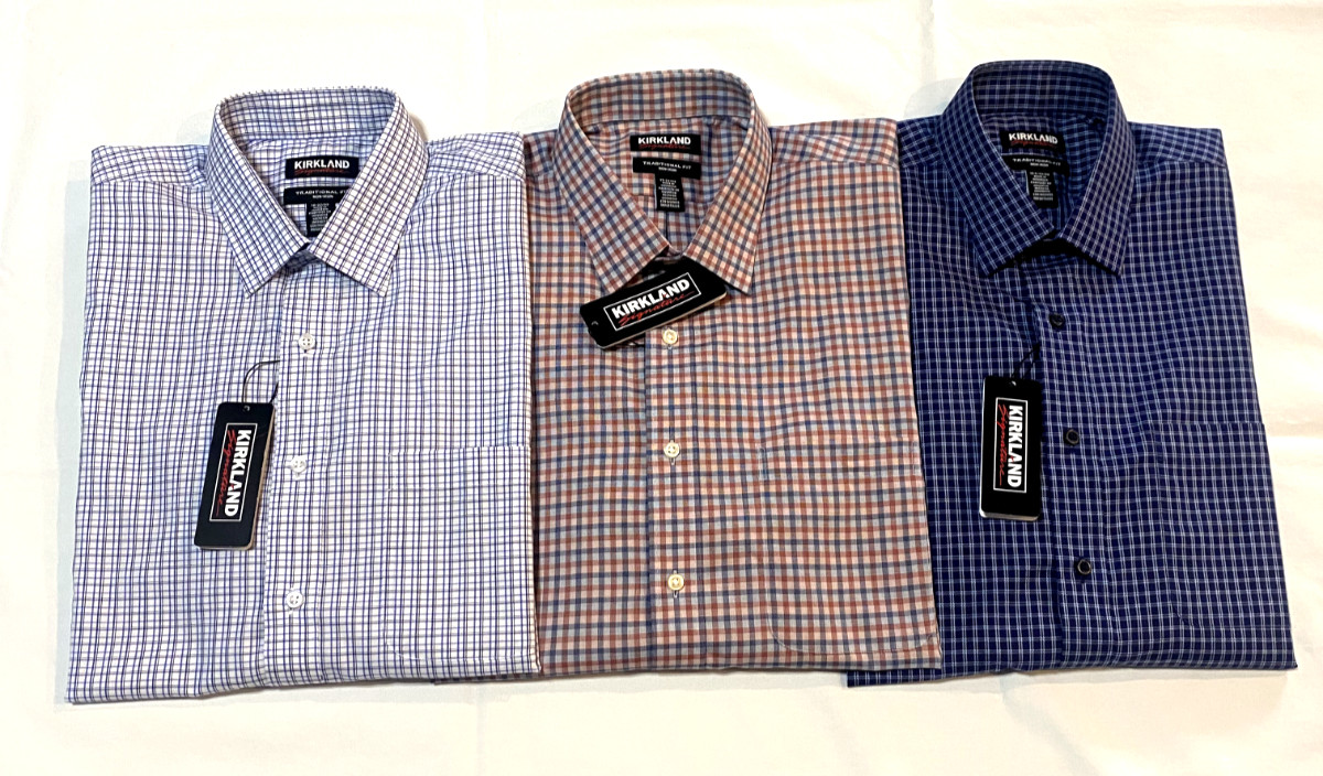 New With Tags-Kirkland Men’s Traditional Fit Non Iron 100% Cotton Shirts