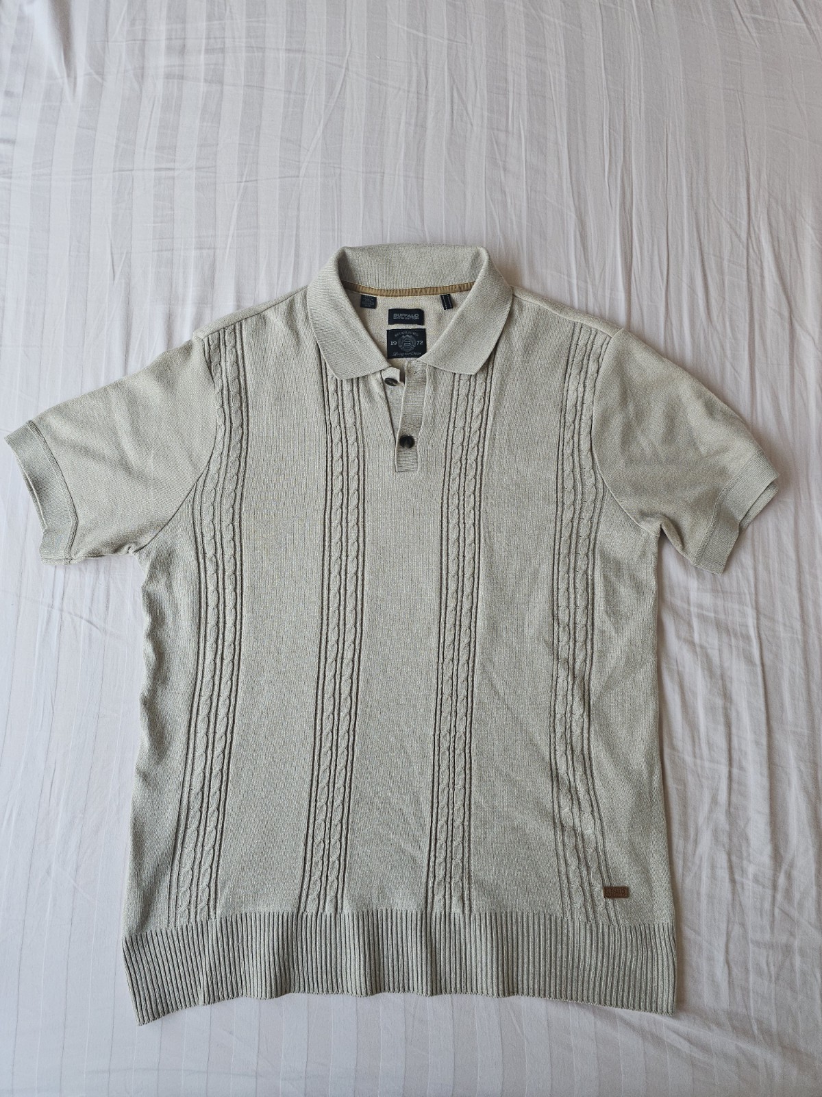 Buffalo David Bitton Men’s Button Knit Polo Tan Size M – Heavy Fabric