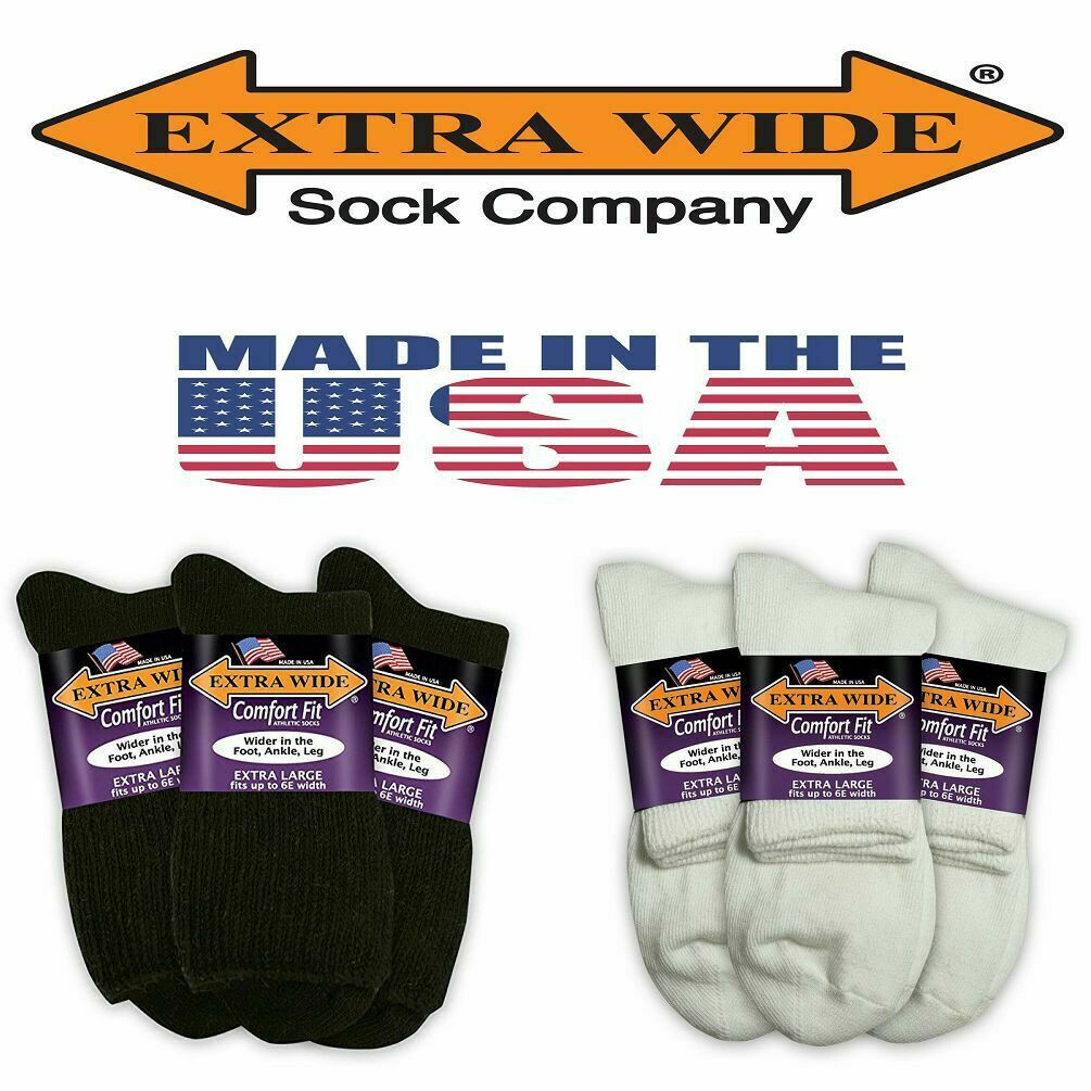 Extra Wide Ankle Socks, Size XL 16-21 Up to 6E Stretch, WHITE 3-Pack