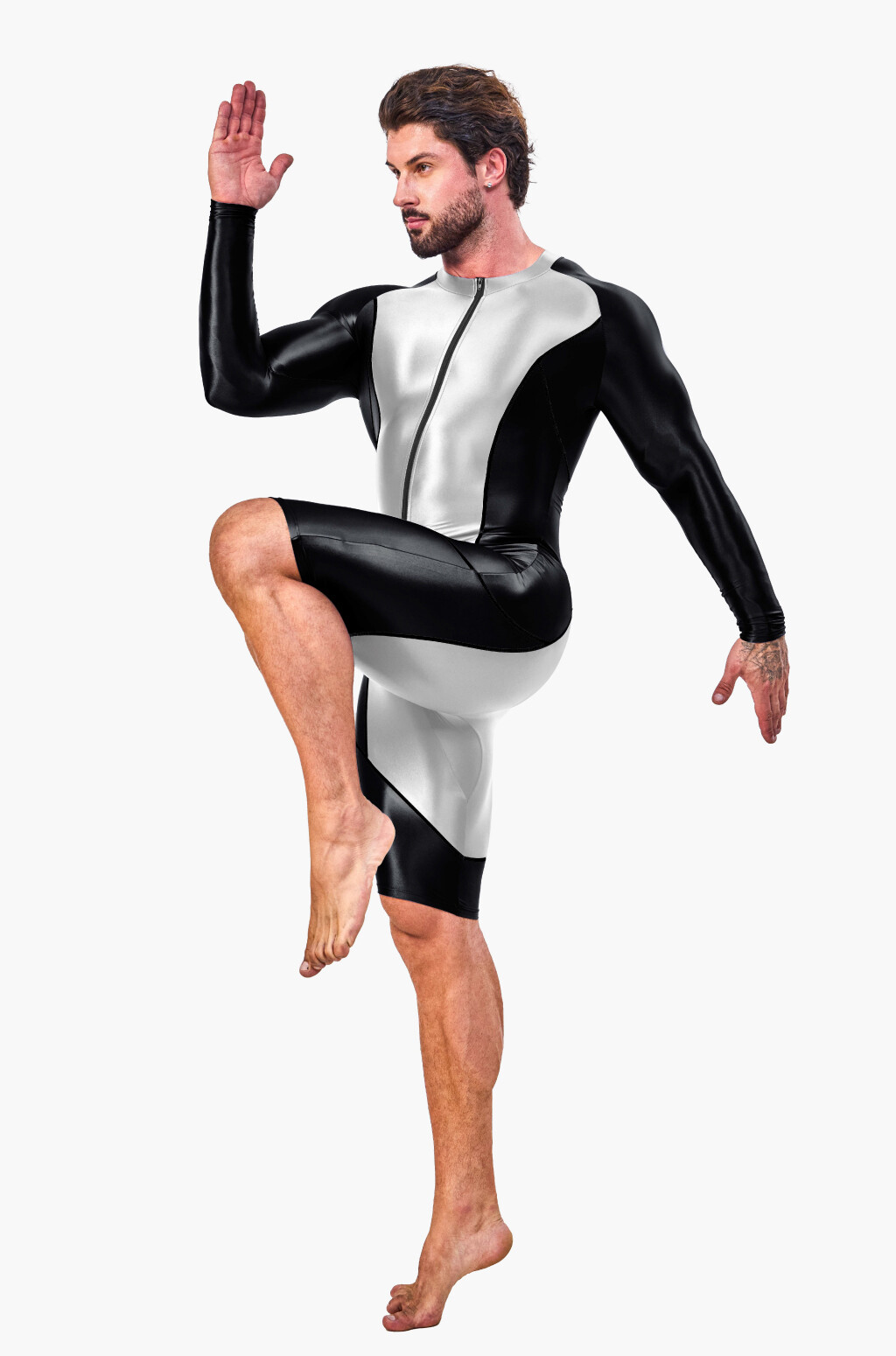 AMORESY Men Glitter Tracksuits Long Sleeve Fitness Overalls Gymnastics Leotards