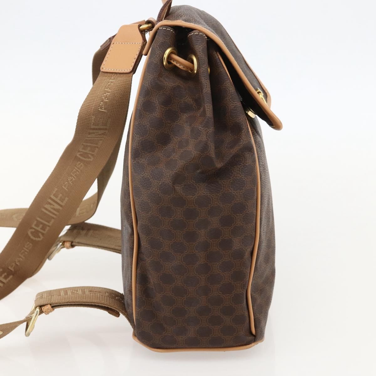 CELINE Macadam Canvas Backpack PVC Leather Brown Gold Auth am11330A
