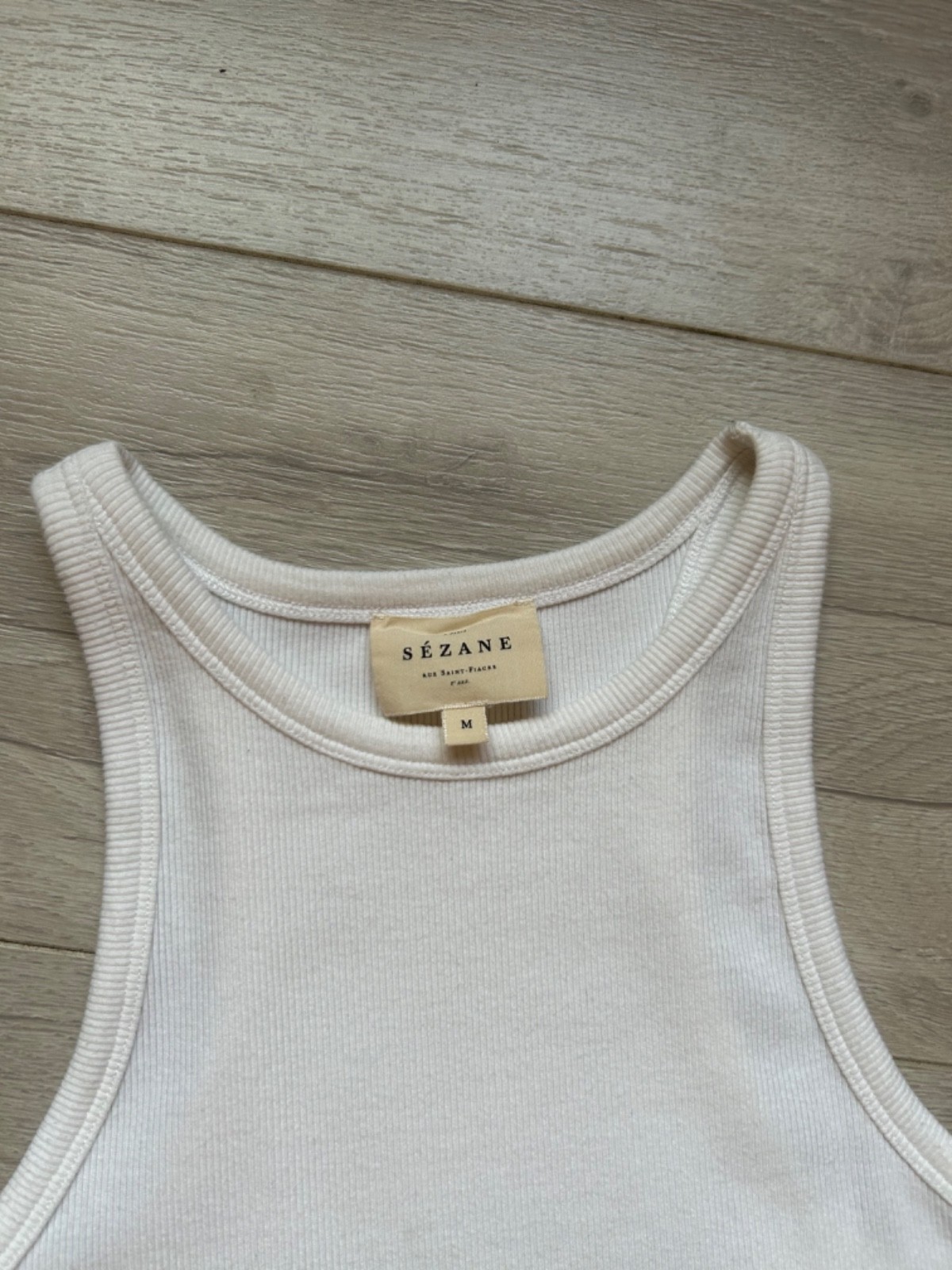 SEZANE Paris Marcel White Ribbed Tank Top Halter High Neck Organic Cotton Size M