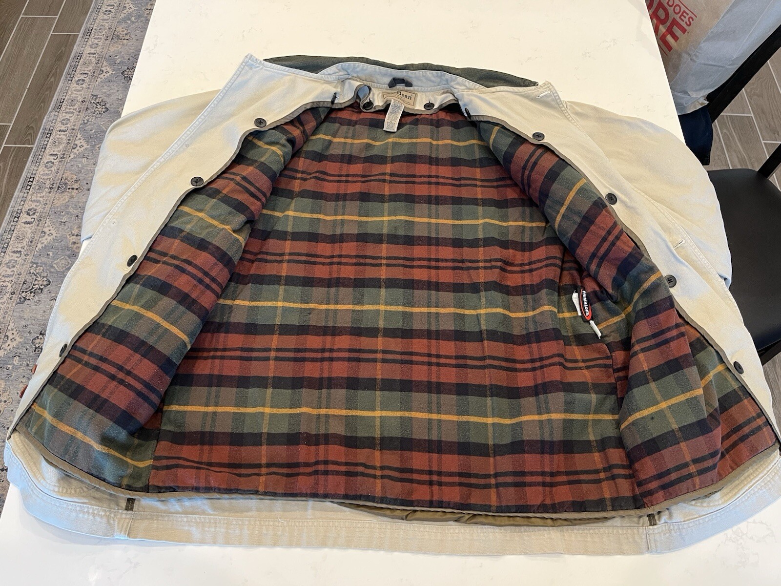 Vintage LL Bean Jacket Coat Chore Barn Primaloft Removable Lining Tan XL