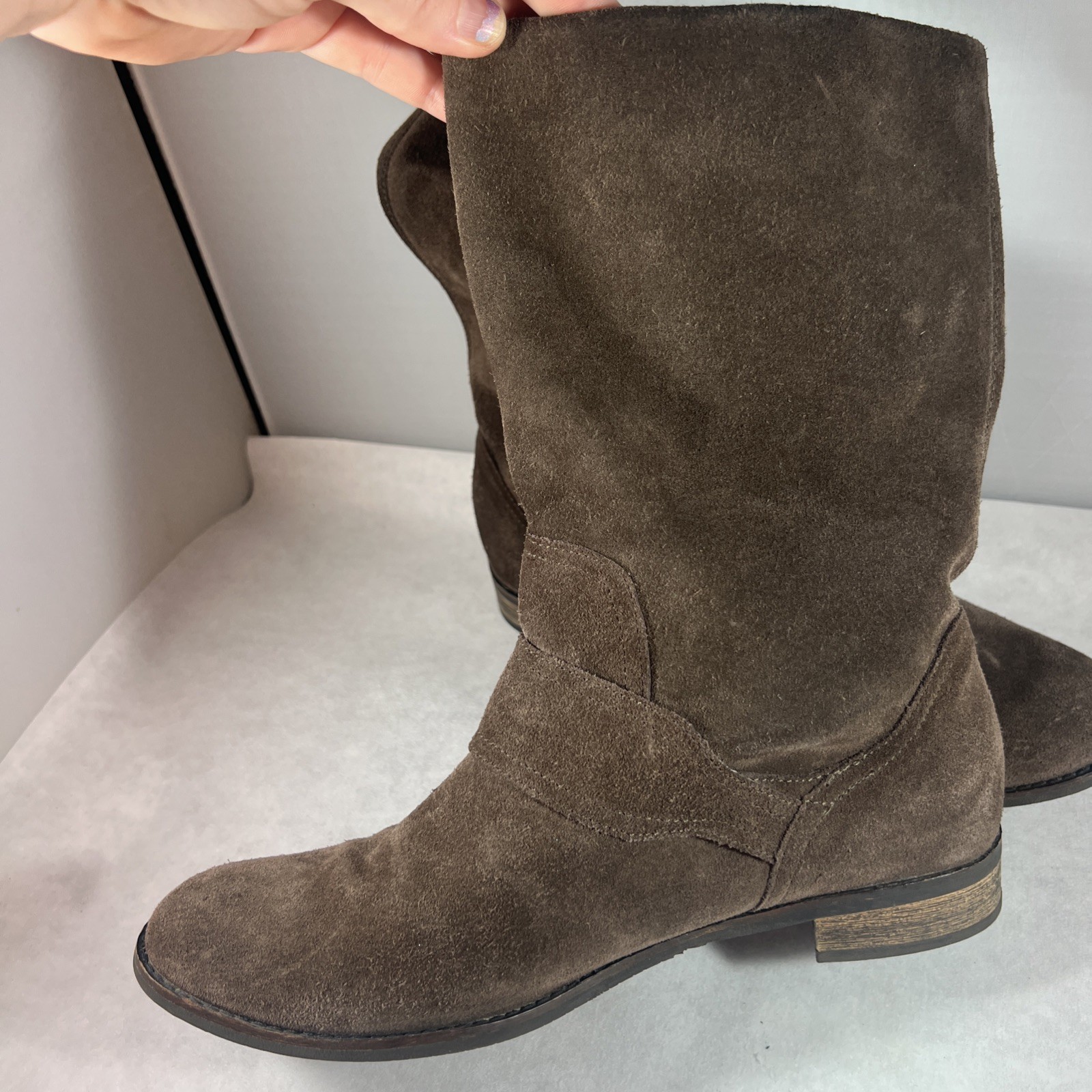 Clarks Indigo Brown Suede Boots mid calf Womens size 10