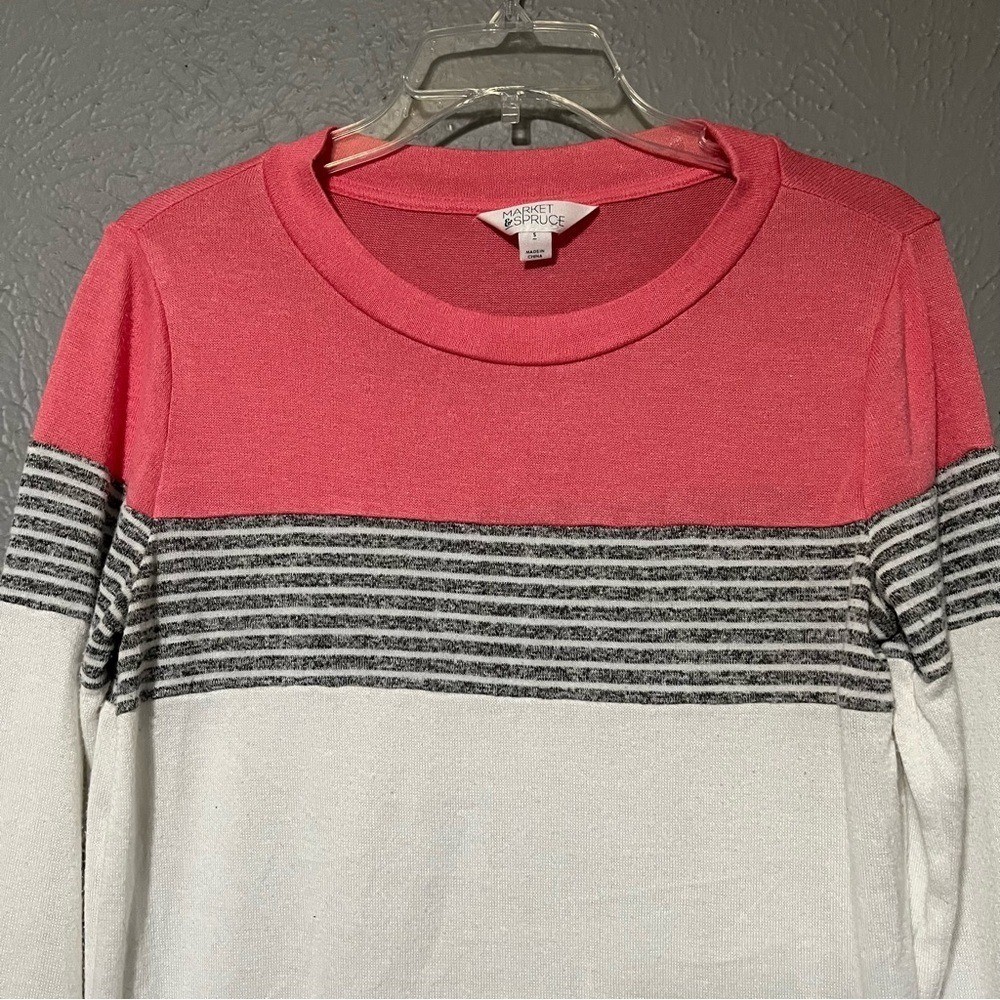 Market & Spruce Pink Stripe Colorblock Pullover shirt size Small